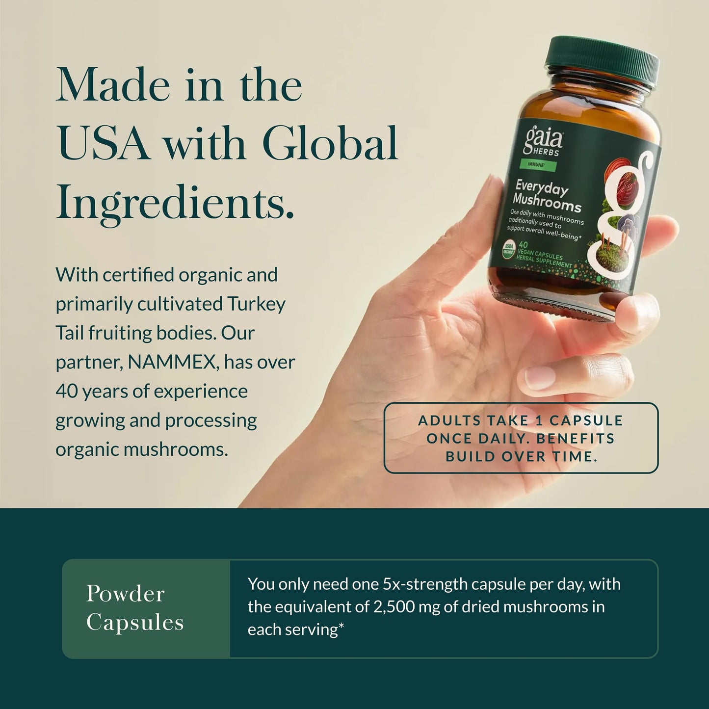 Gaia Herbs Everyday Mushrooms Immune Support Capsules, 40 Count
