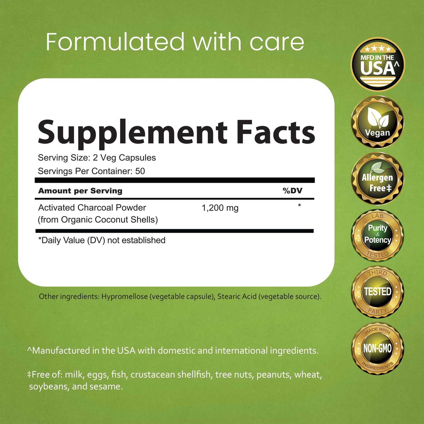 NaturaLife Labs Activated Charcoal 1200 mg per Serving from Coconut Shells Veg Capsules, 100 Count