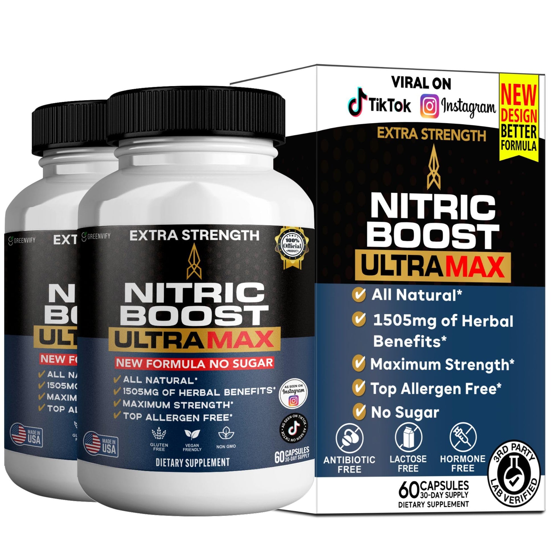 GREENVIFY Nitric Boost UltraMax Extra Strength Maca Root Complex Herbal Blend 60 Capsules
