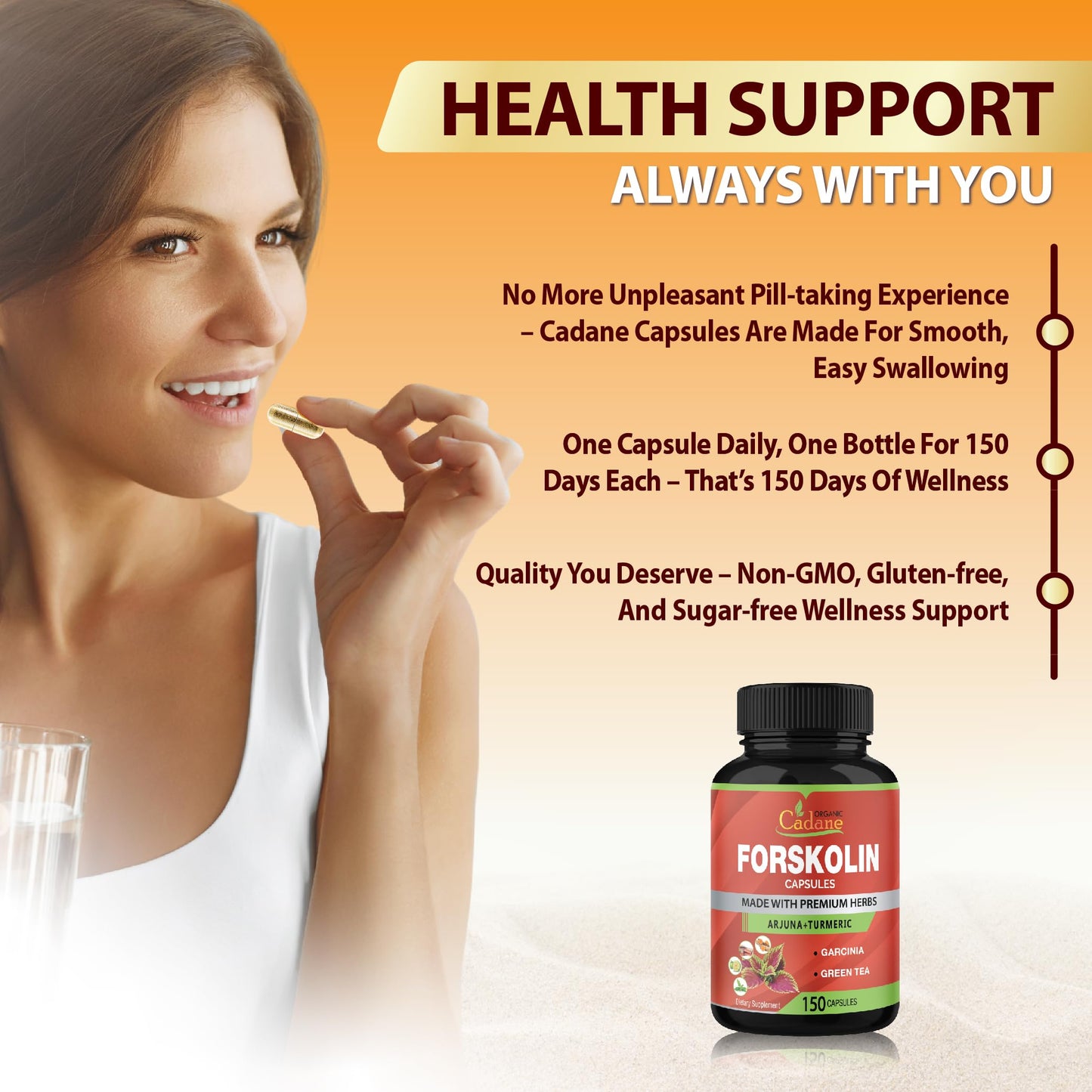 Organic Cadane Forskolin Supplements 5in1 with Turmeric Curcumin, Arjuna, Garcinia Cambogia, and Green Tea Capsules 150 Count