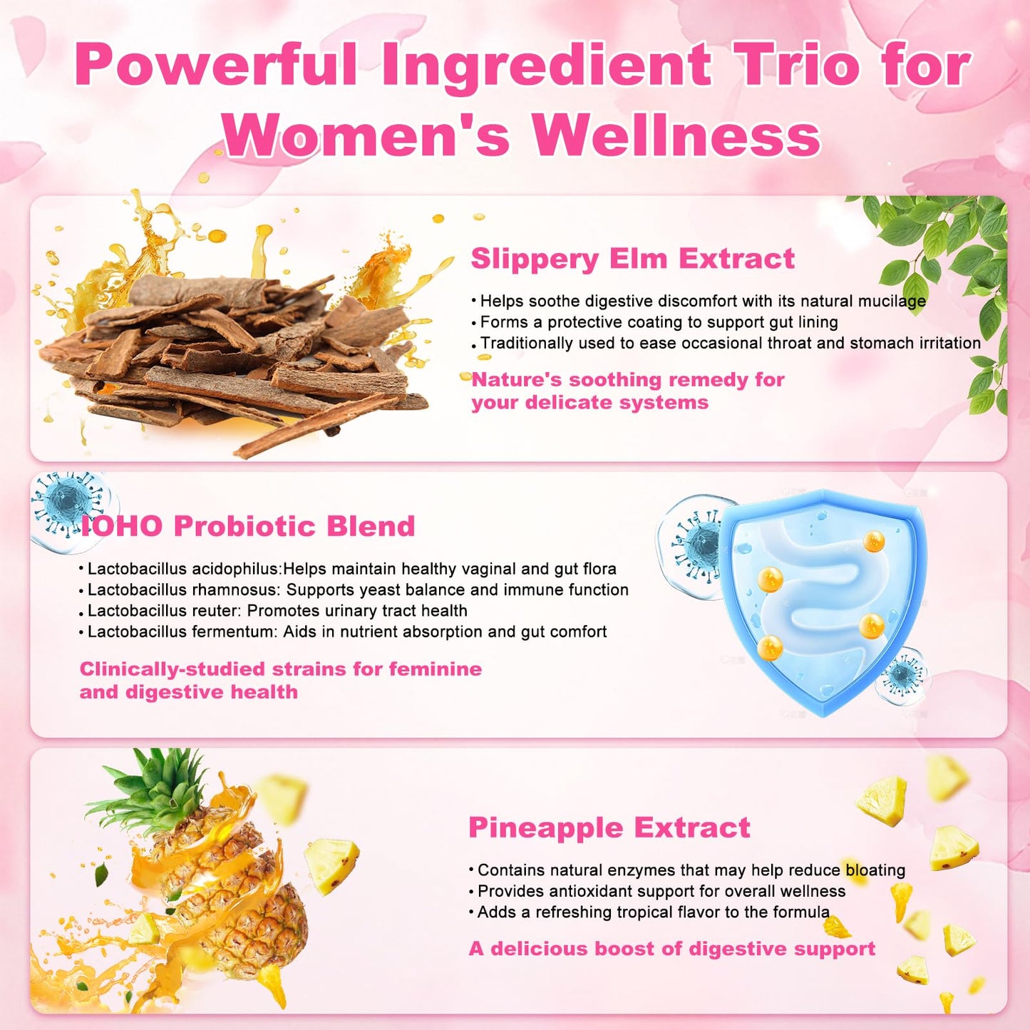 ZREVSB Her Juicy Feminine Probiotics Gummies for Women Tropical Pineapple Flavor, 60 Gummies