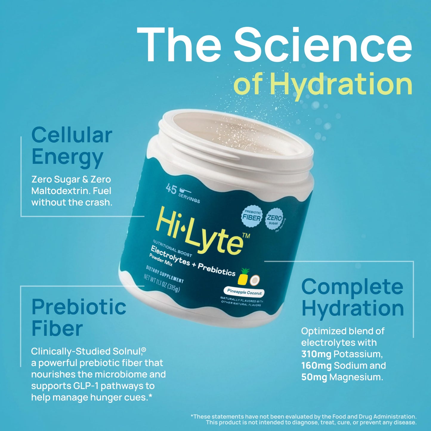 Hi-Lyte Electrolytes + Prebiotic Fiber Powder Pineapple Coconut, 11.1 oz
