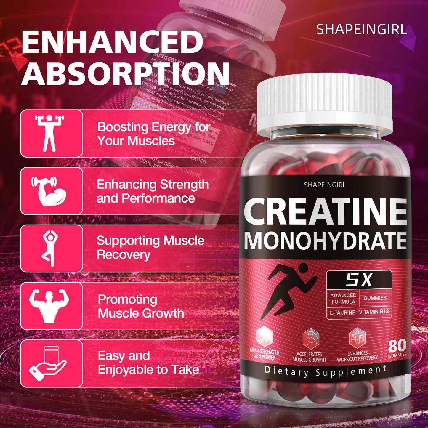 SHAPEINGIRL Creatine Monohydrate Gummies 160 Count