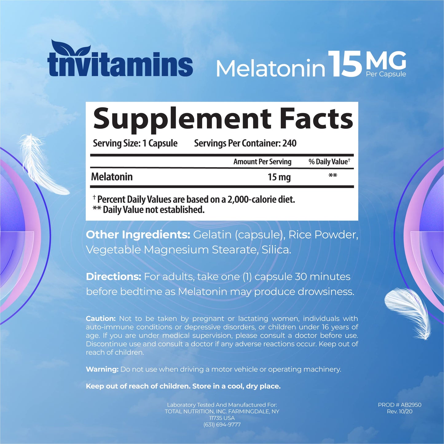 tnvitamins Melatonin 15 mg Capsule, 240 Count