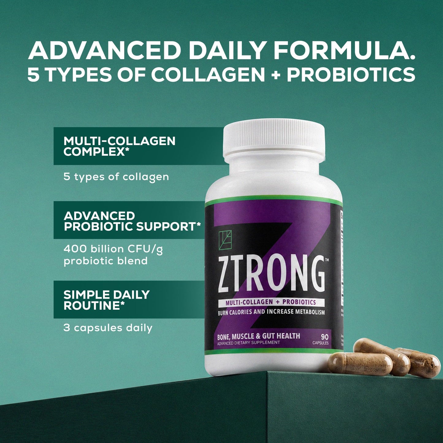 Dr. Zisman ZT Slimming Tea ZTRONG Advanced Collagen Supplements Capsules 90 Count