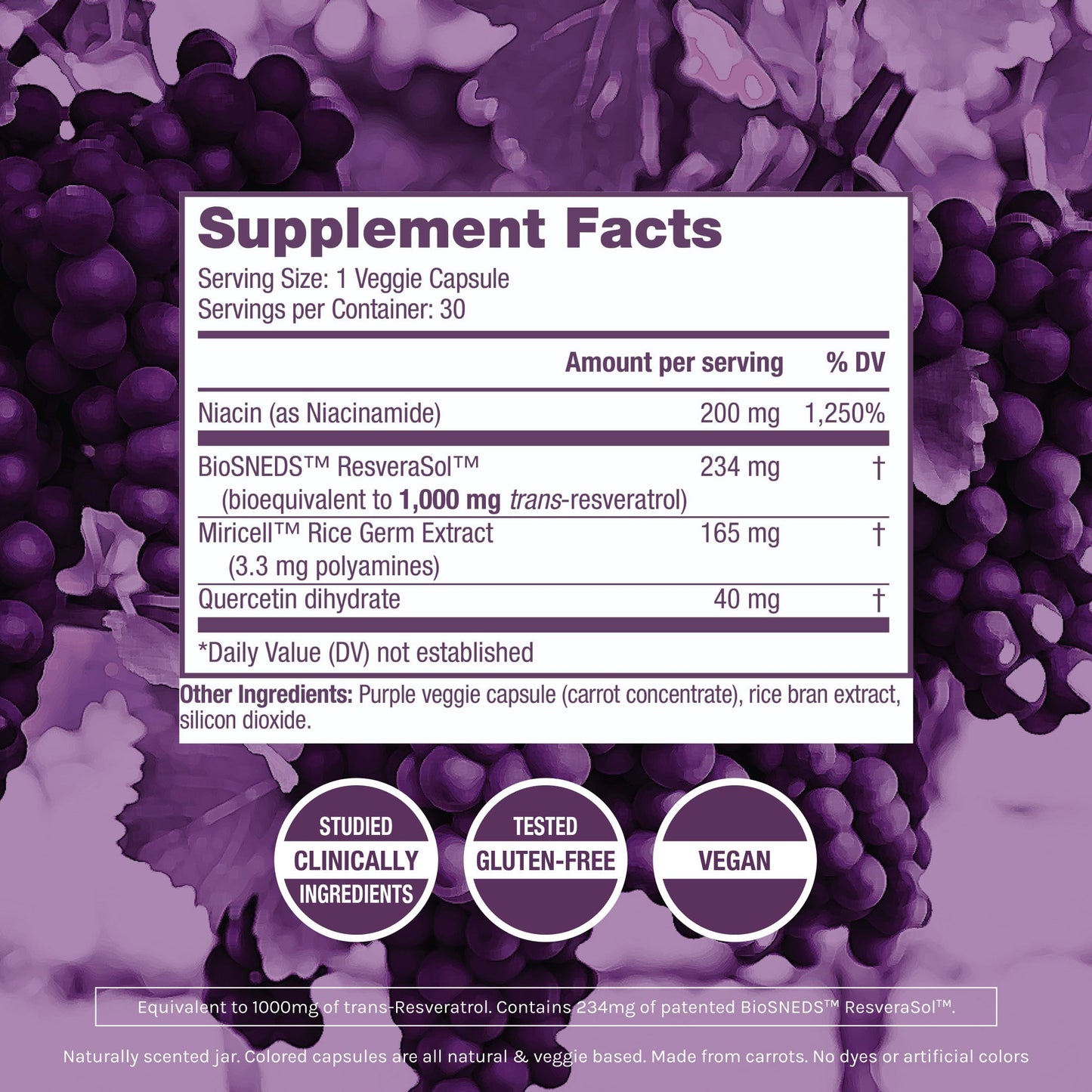 ResVitale Resveratrol + NAD & Miricell 1000 mg - Advanced Antioxidant Support for Brain, Heart, Energy & More - 30 Veggie Capsules