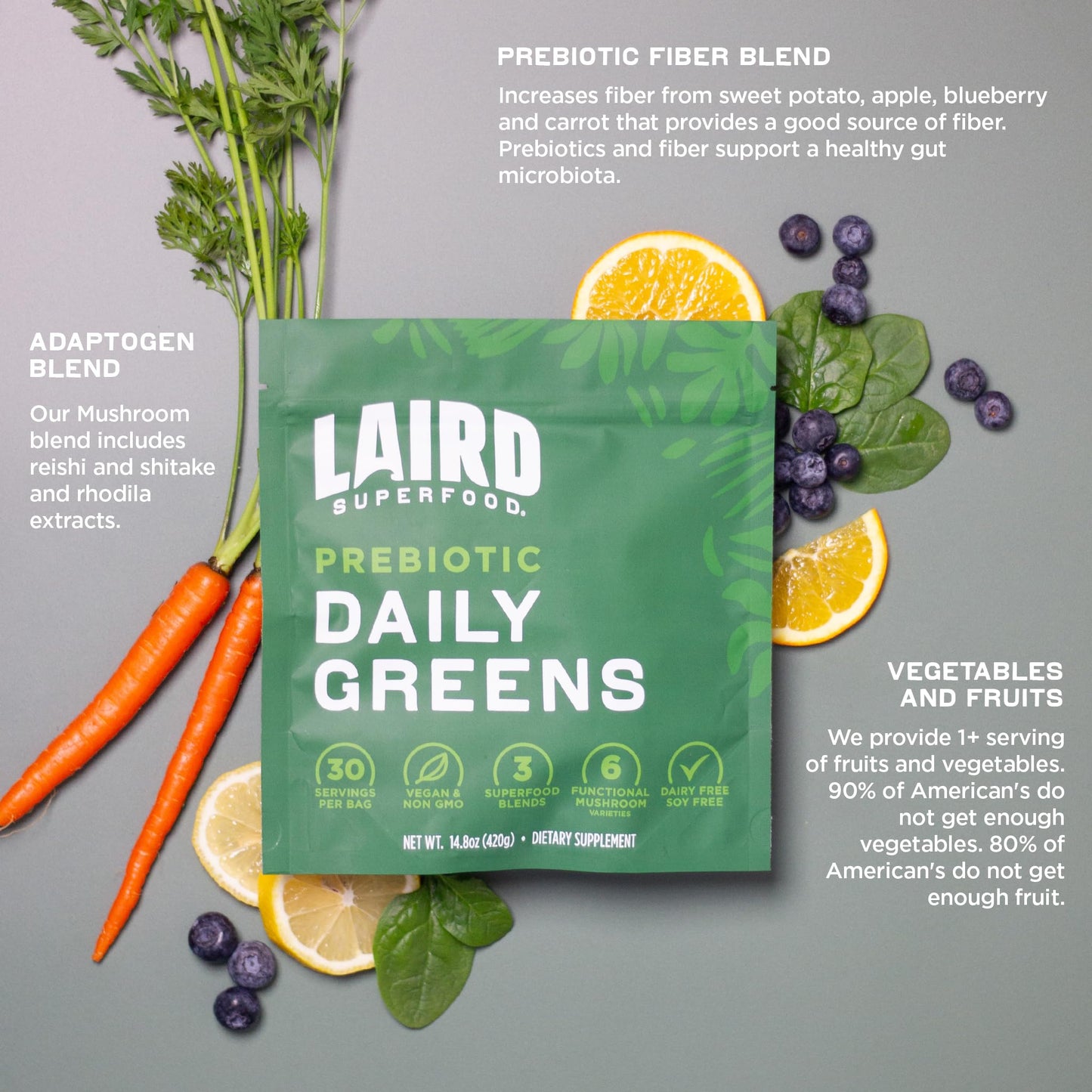 Laird Superfood Prebiotic Daily Greens Powder, 14.8 oz