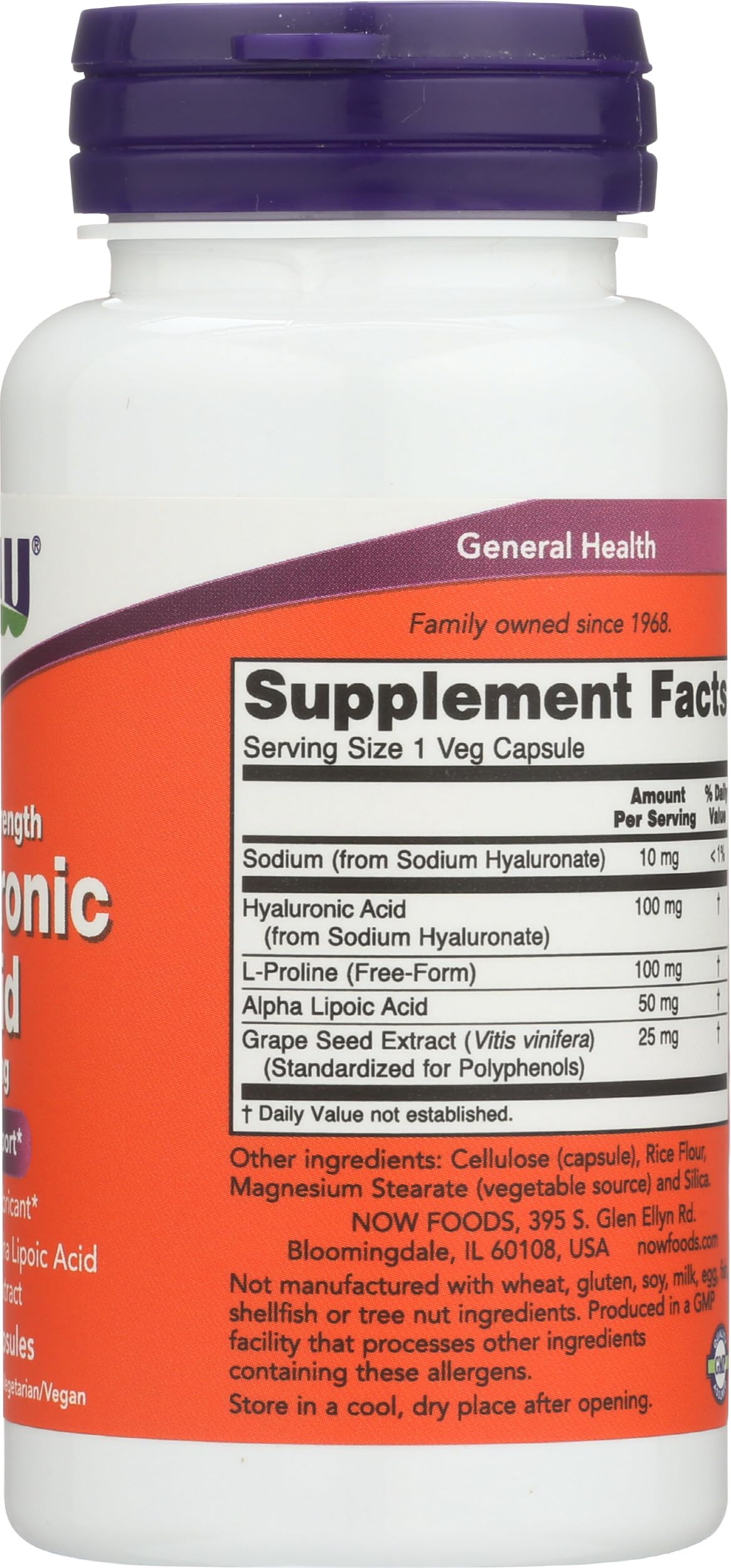 NOW Foods Hyaluronic Acid 100 mg Capsule, 60 Count