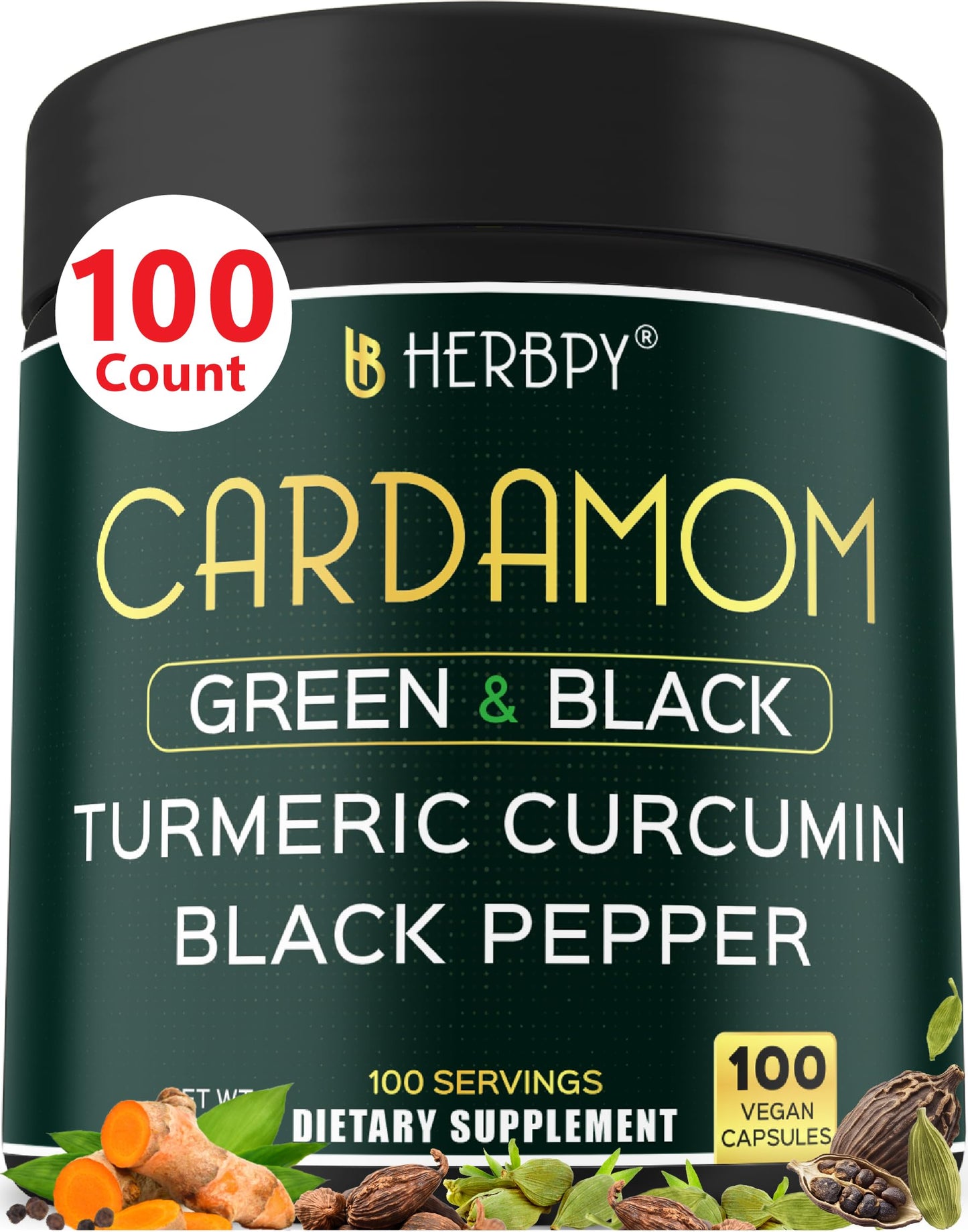 Herbpy 4in1 Cardamom Powder Capsules 100 Count