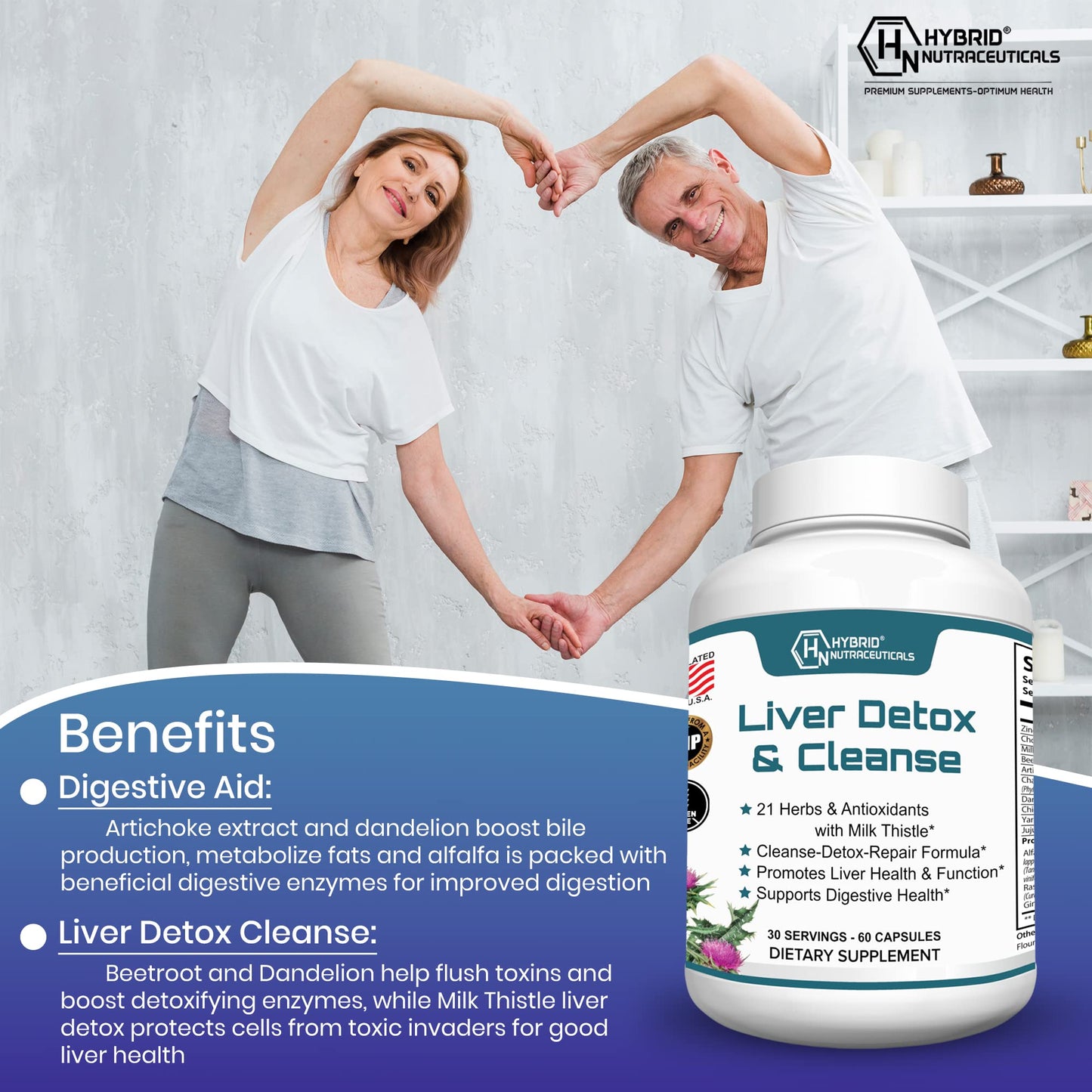 Hybrid Nutraceuticals Liver Cleanse Detox & Repair Caplets, 60 Count
