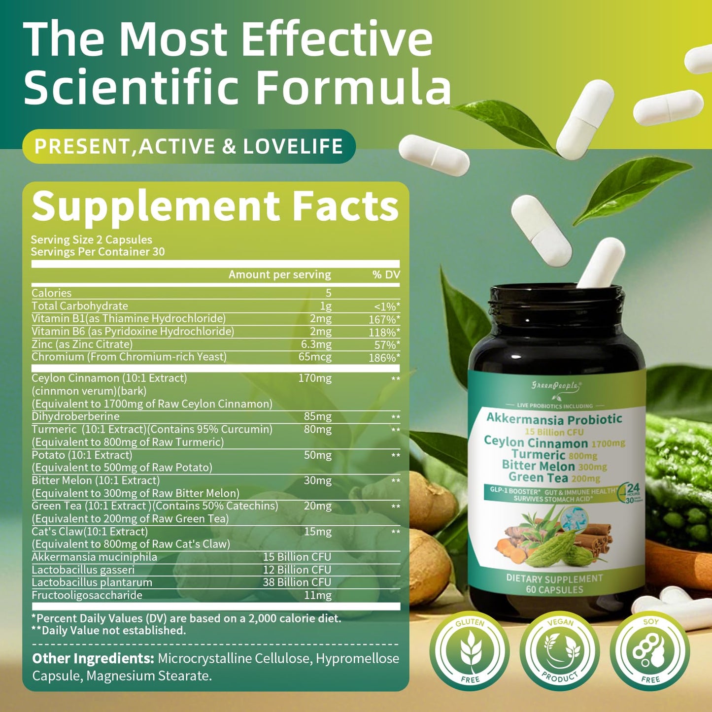 GREENPEOPLE Akkermansia Probiotics 15B CFU for Gut Function, 60 Capsules