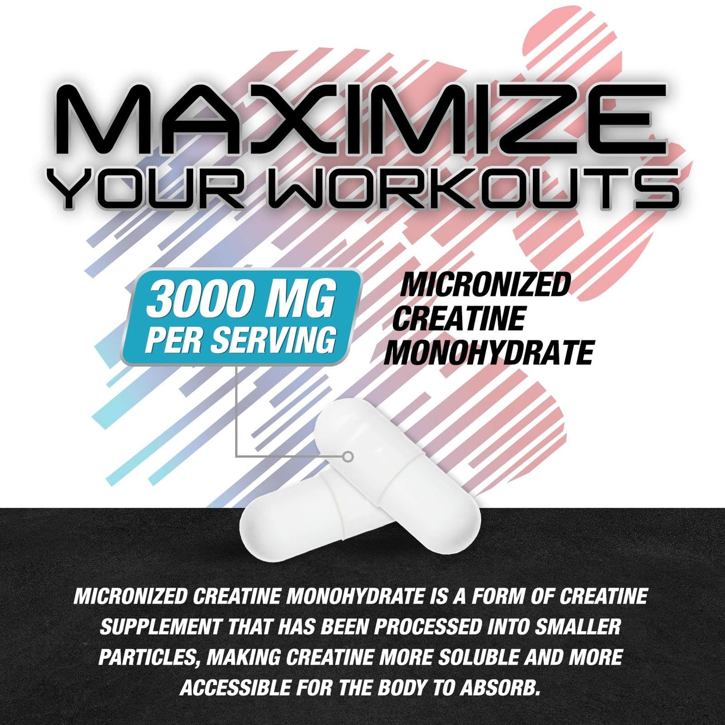 SILVERONYX Creatine Monohydrate 3000mg Capsules, 120 Count