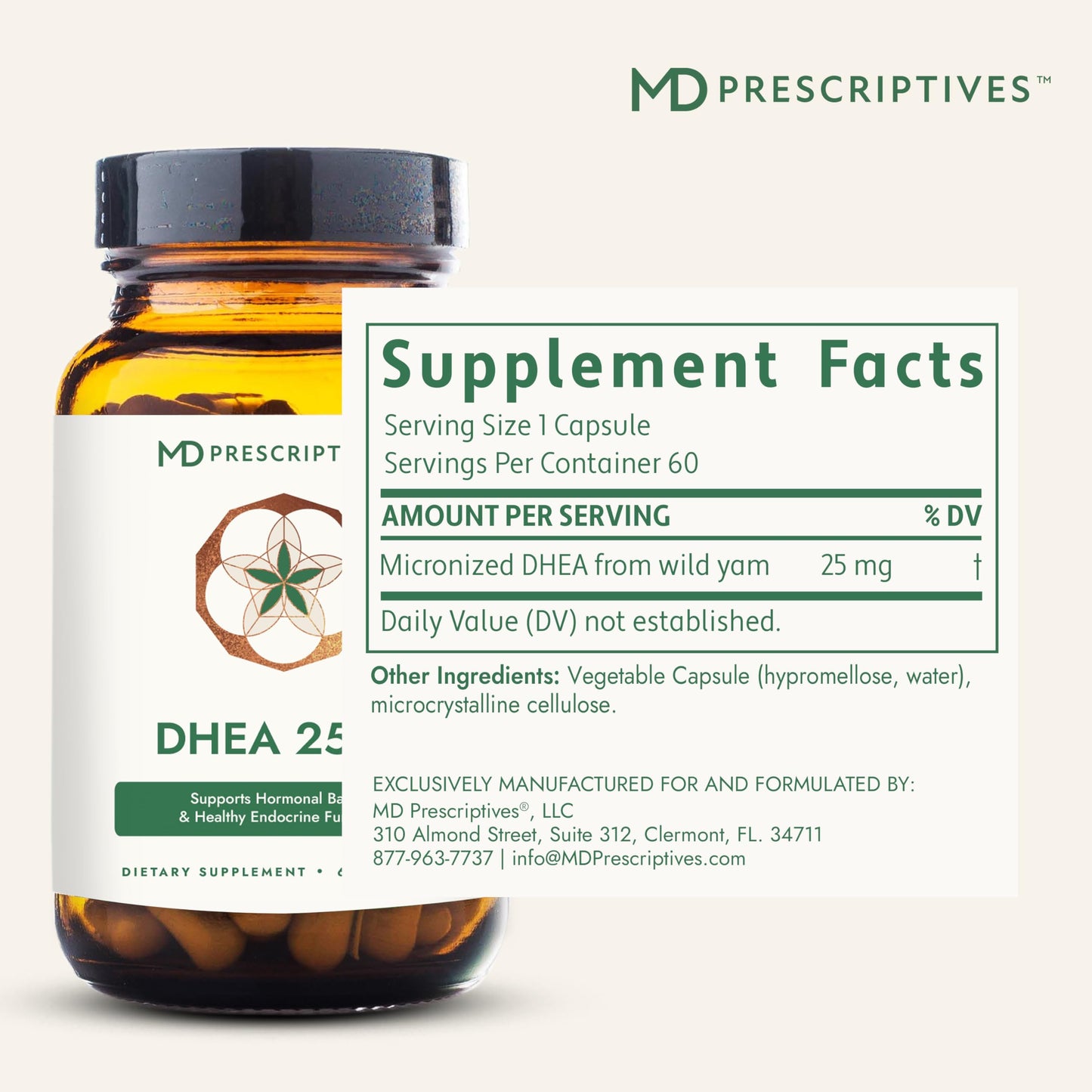 MD Prescriptives DHEA 25mg Dietary Supplement Capsules, 60 Count