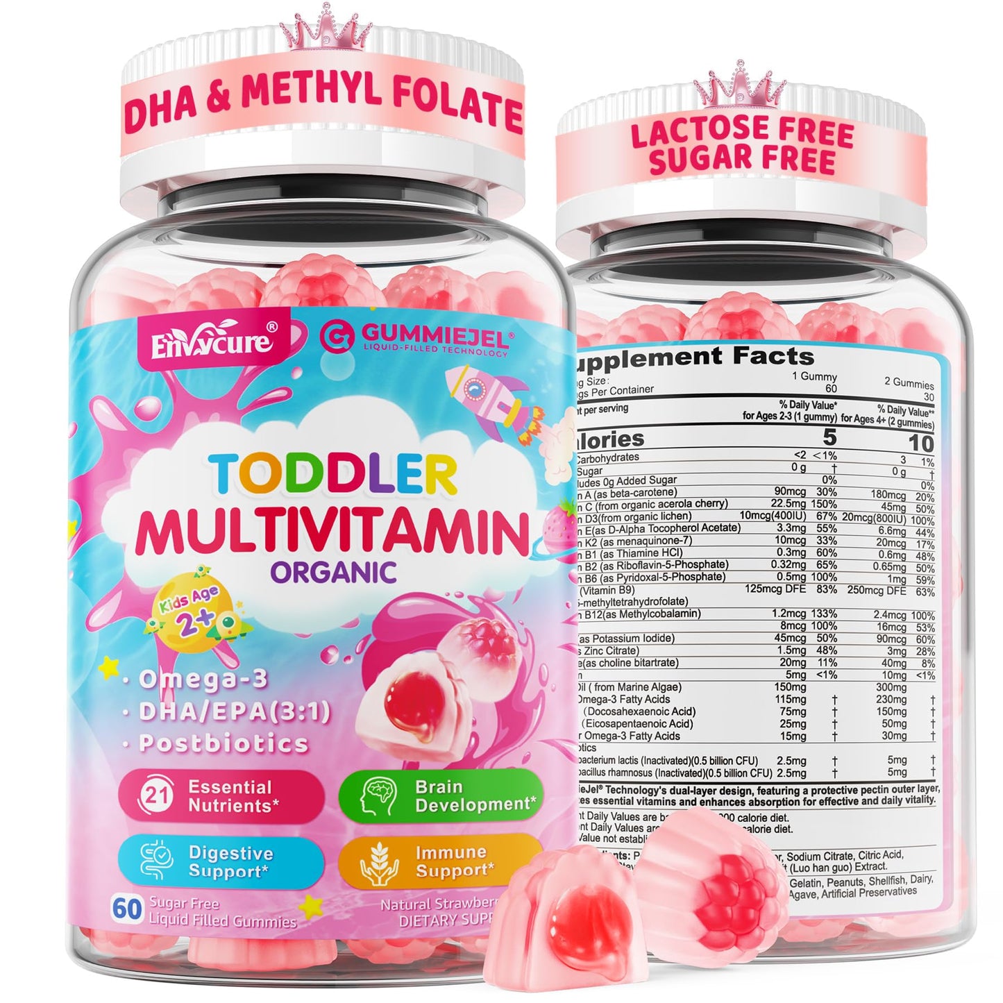EnvyCure Organic Toddler Multivitamin Gummies, 60 Count