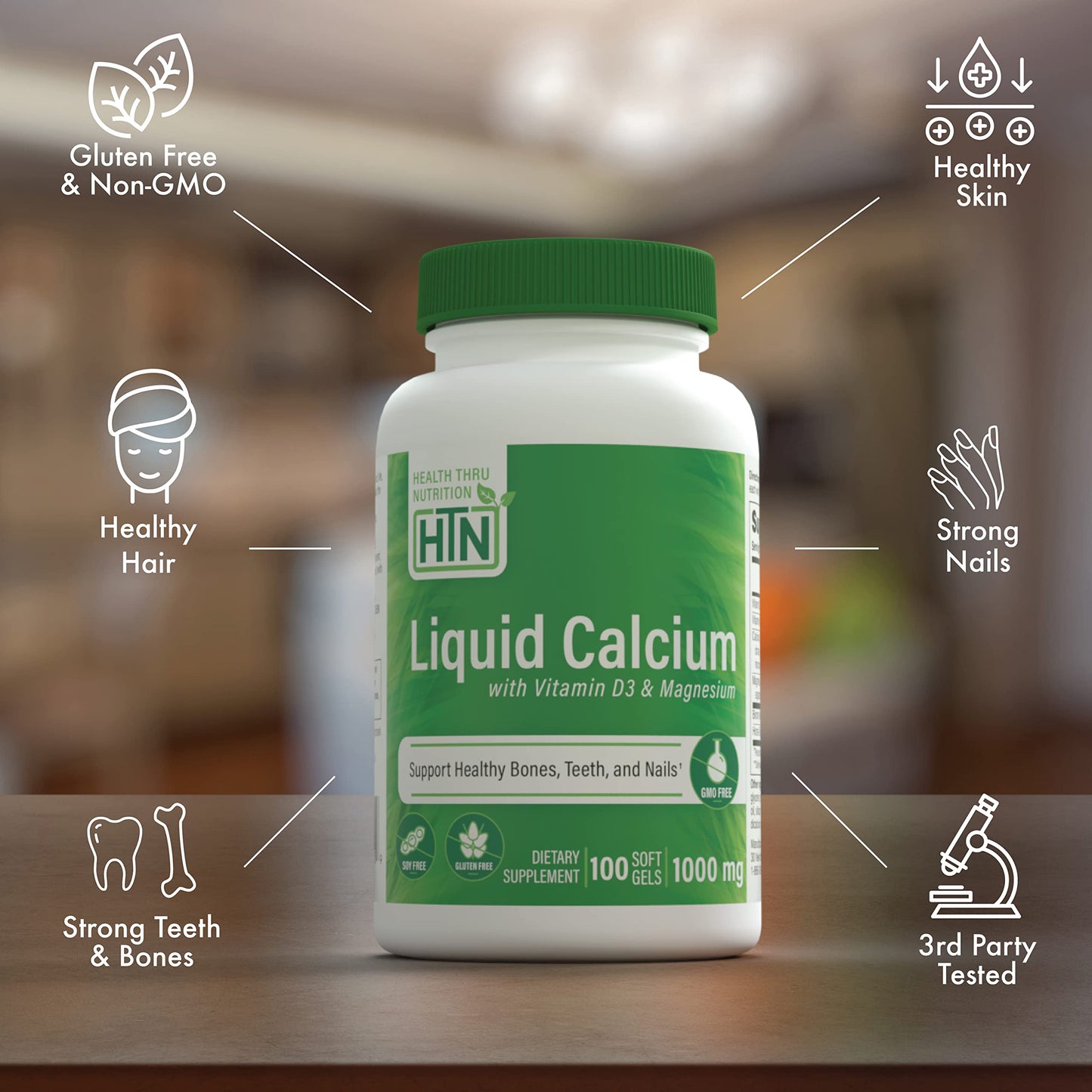 Health Thru Nutrition Calcium Magnesium Vitamin D3 Boron Bone Restore & Strength with 6-Calcium Complex Softgels 100 Count