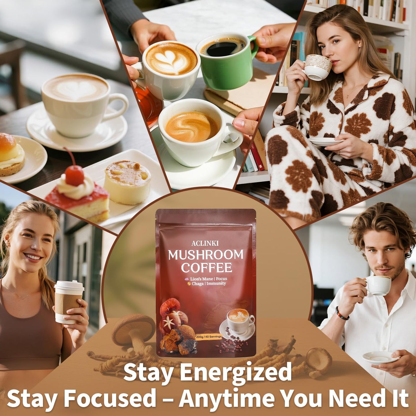 ACLINKI Organic Mushroom Coffee Powder 7.04 Ounce