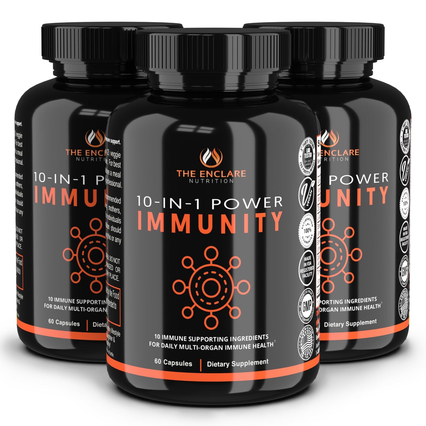 THE ENCLARE NUTRITION Immune Support Vitamins with Vitamin C, Elderberry, Zinc, Echinacea, Turmeric Curcumin, Garlic Capsules 60 Count