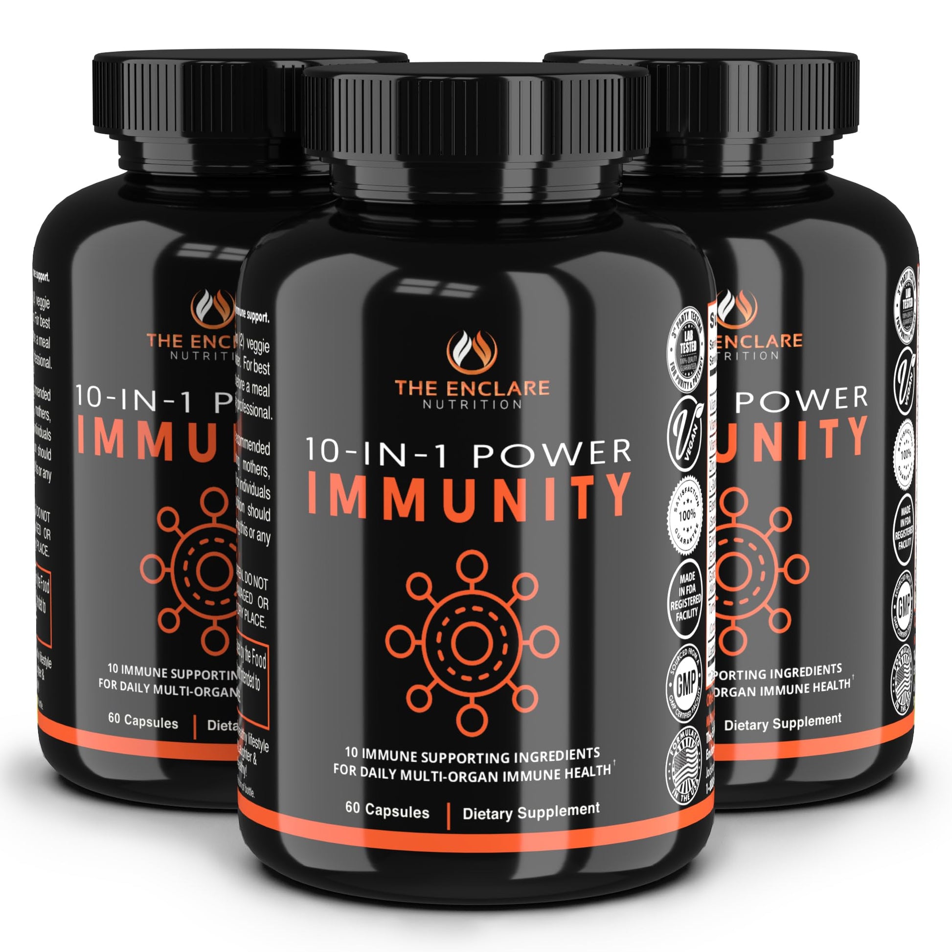 THE ENCLARE NUTRITION Immune Support Vitamins with Vitamin C, Elderberry, Zinc, Echinacea, Turmeric Curcumin, Garlic Capsules 60 Count