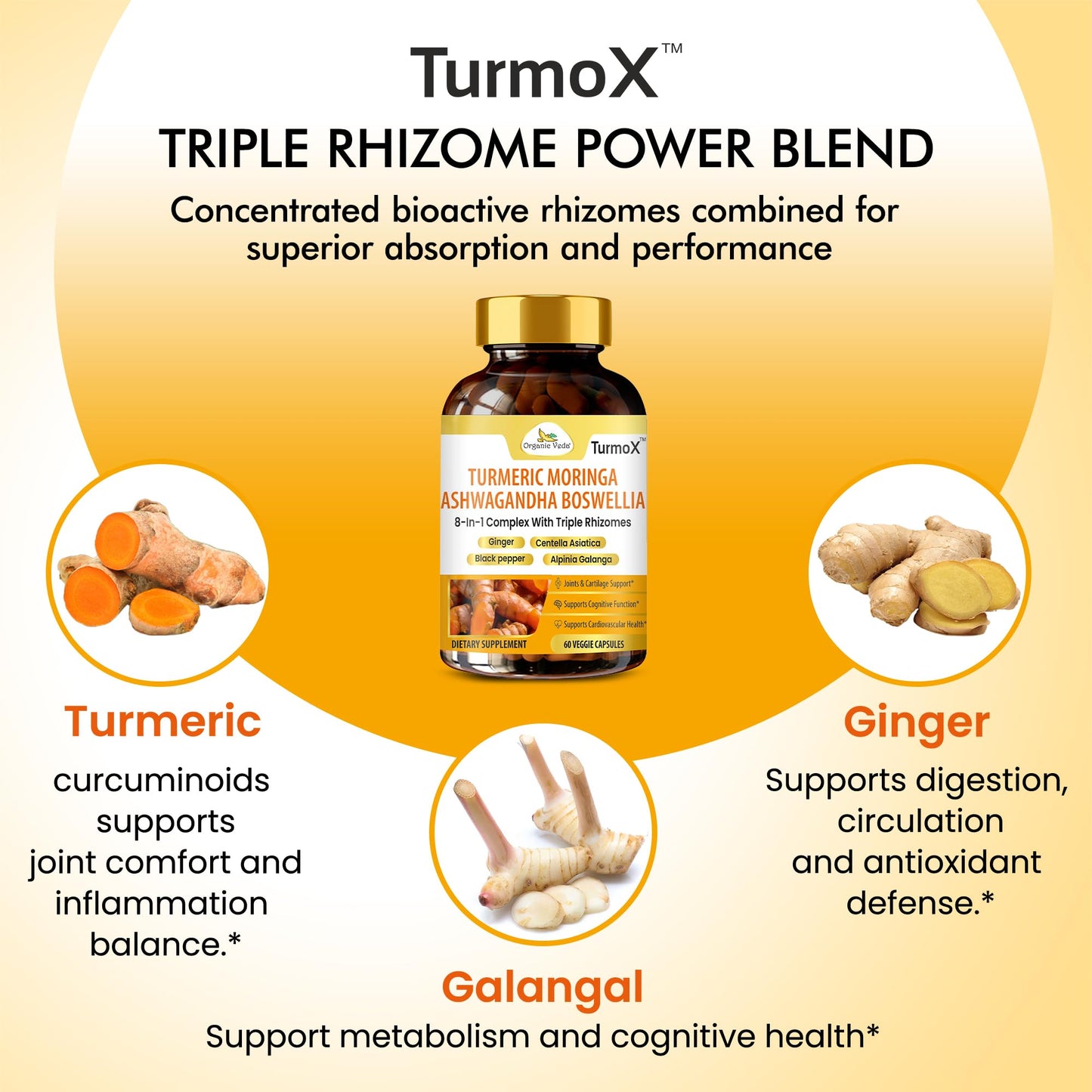 Organic Veda TurmoX Turmeric Moringa Ashwagandha Boswellia Capsules, 60 Count
