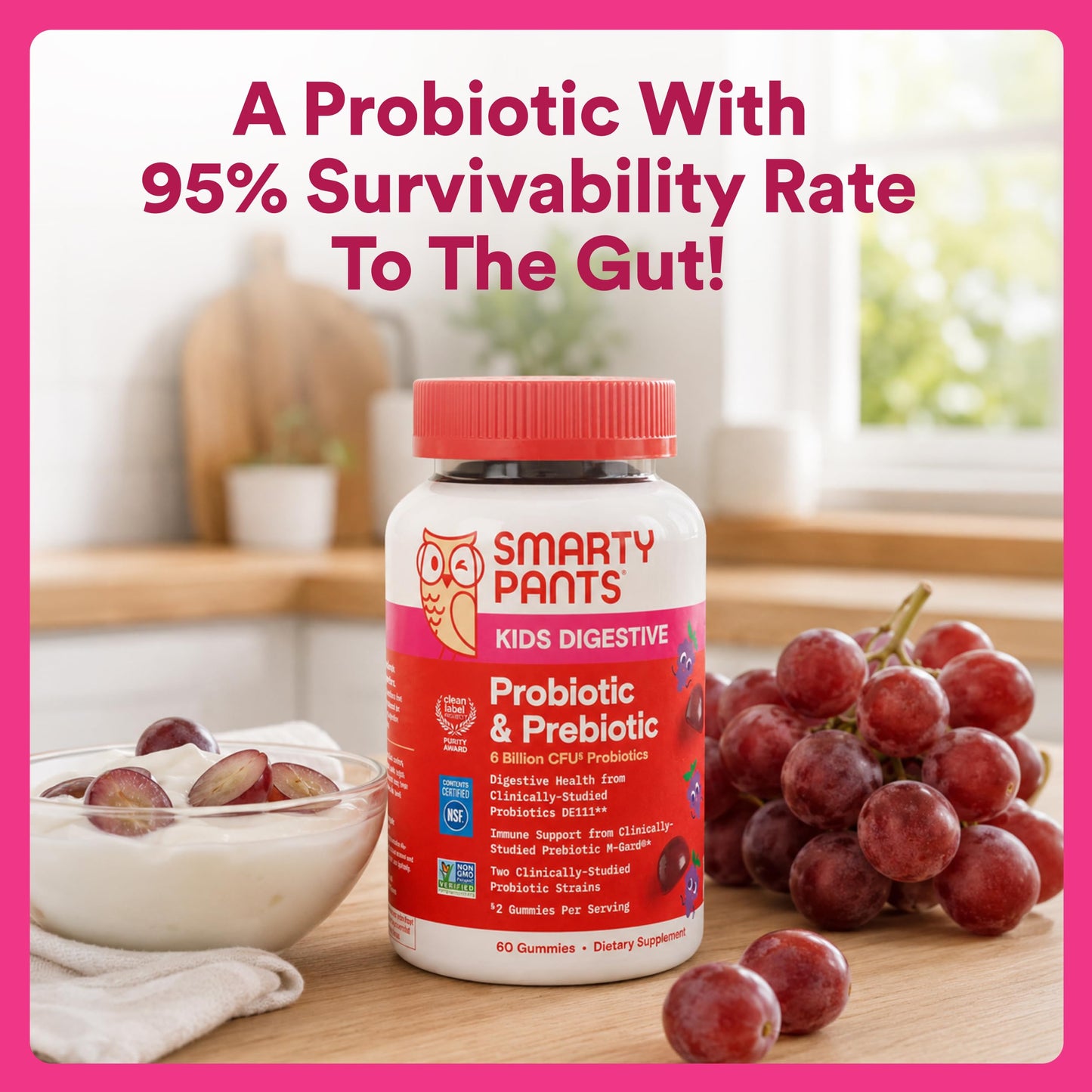 SmartyPants Kids Probiotic & Prebiotic Gummies for Digestive Health, 60 Count