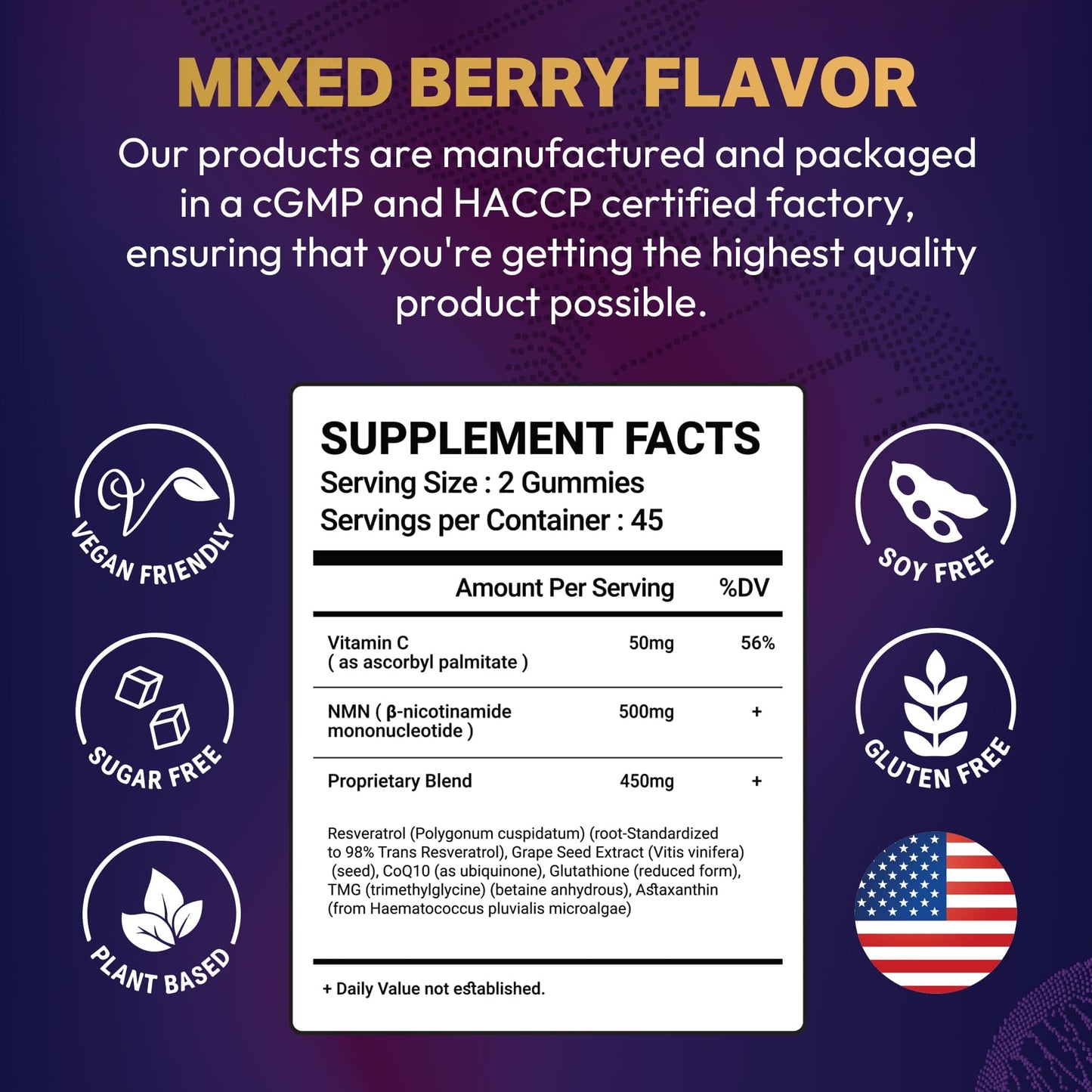 Noura Labs NMN 1000mg NAD+ Supplement Gummies, Mixed Berry, 90 Count