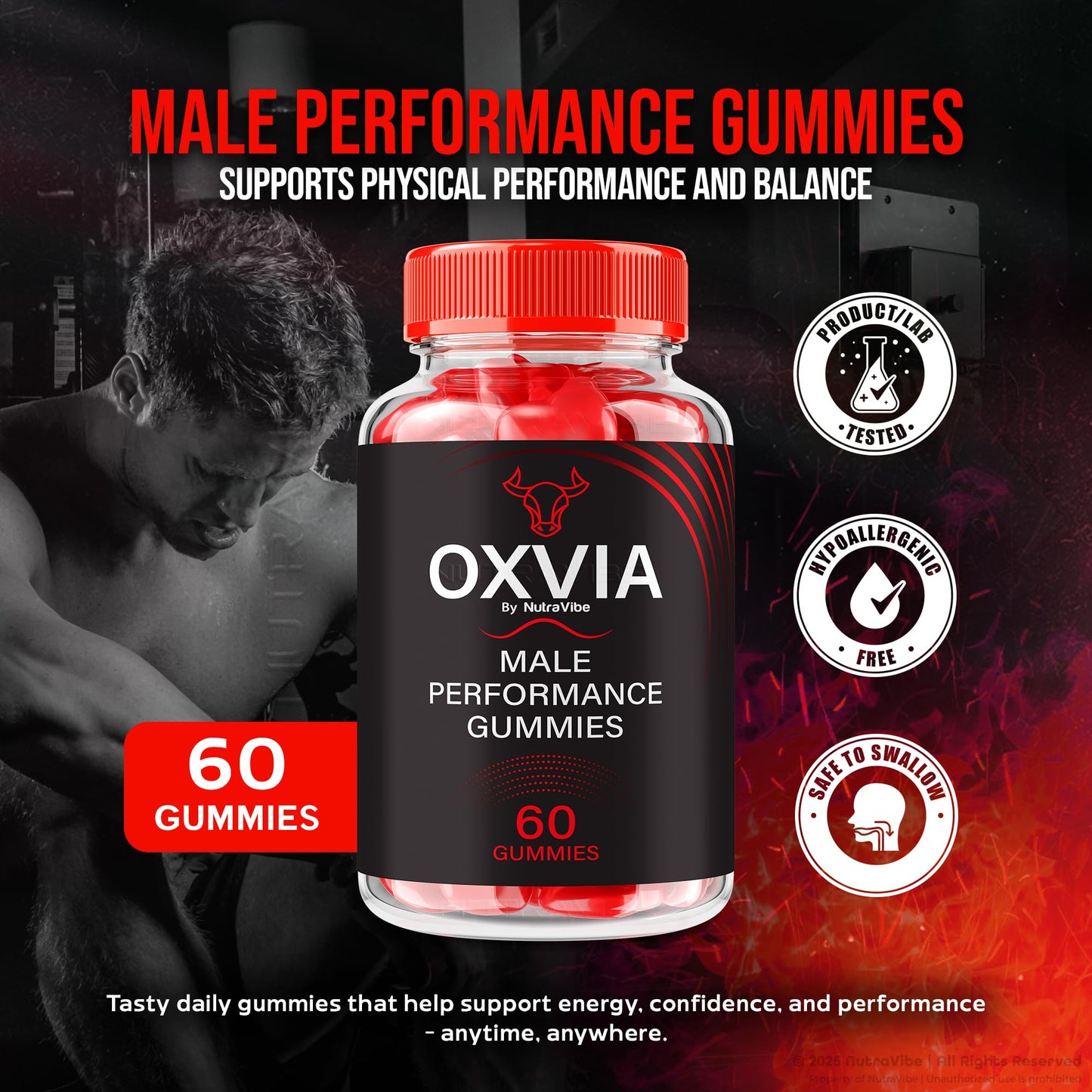 NutraVibe Oxvia Male Performance Gummies, 60 Gummies