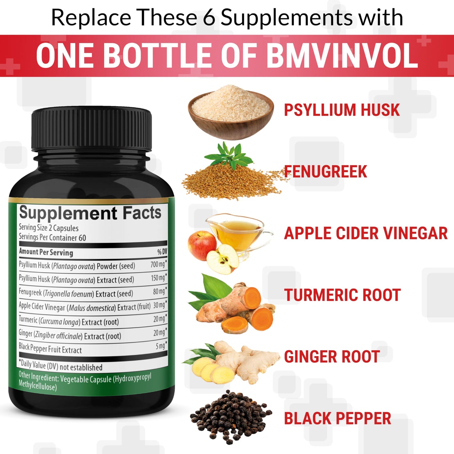 BMVINVOL Psyllium Husk Fiber Supplement Capsule 120 Count