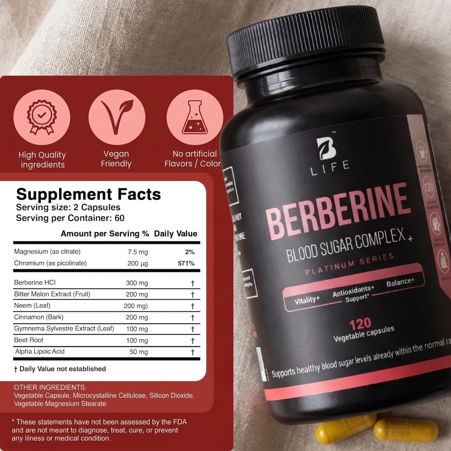 B Life Company Berberine Supplement 300mg – Berberine Complex Metabolism Capsule, 120 Capsules