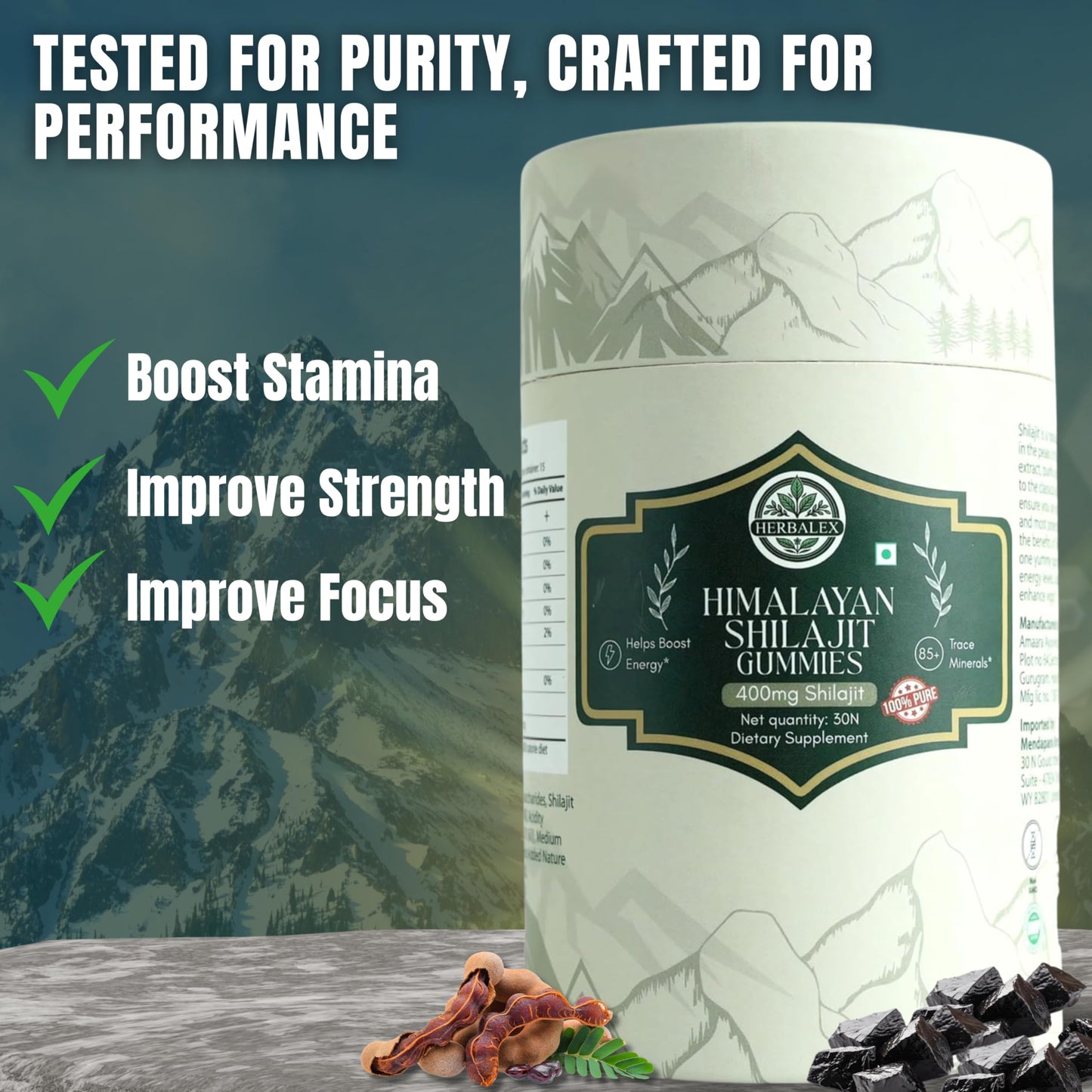 HERBALEX Himalayan Shilajit Gummies, 30 Gummies