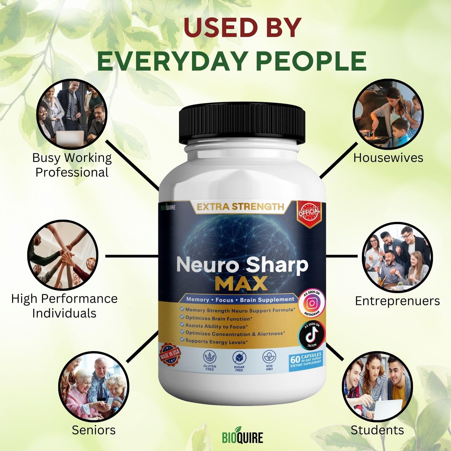 BIOQUIRE Neuro Sharp Max Extra Strength Memory and Focus Supplement Capsules 60 Capsules
