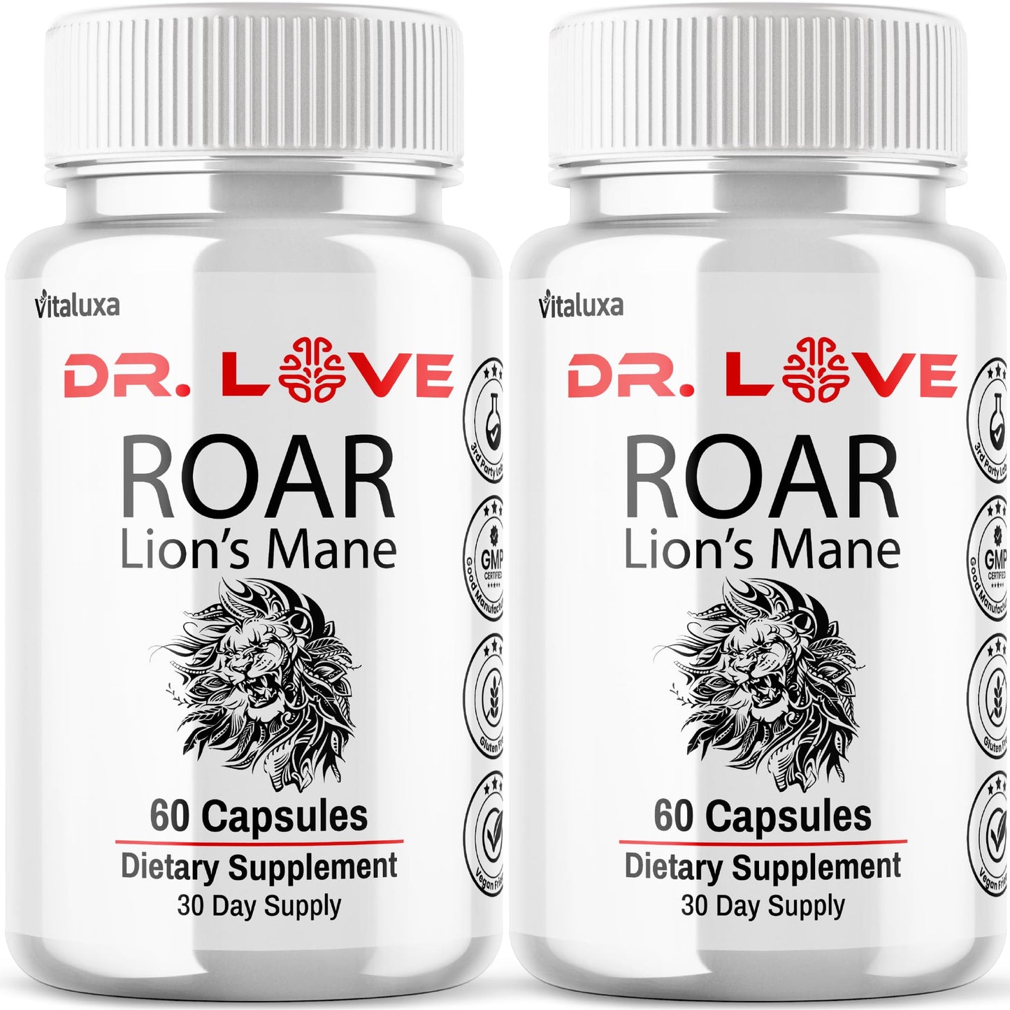 Vitaluxa Dr. Love Roar Lions Mane Supplement Capsules, 120 Count