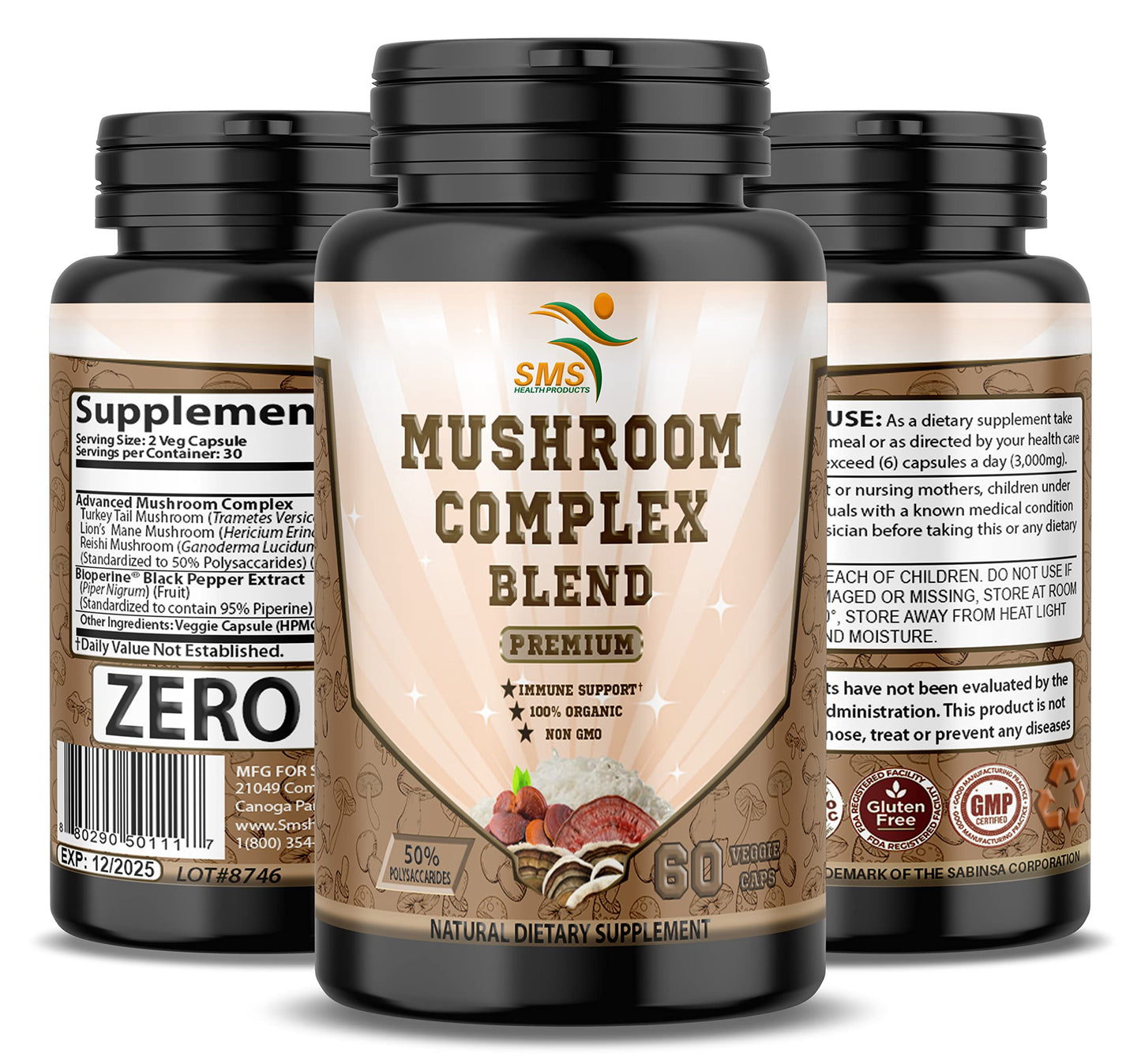SMSHEALTHPRODUCTS.com Mushroom Supplement Capsules 60