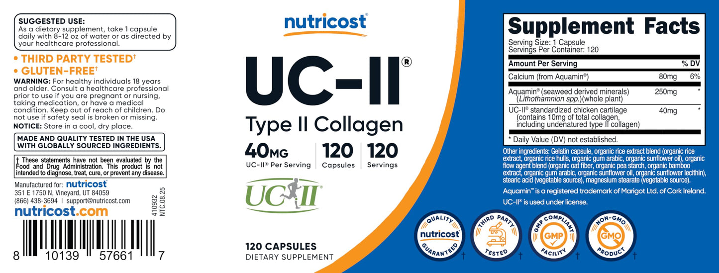 Nutricost UC-II Collagen (40mg) Capsules, 120 Count