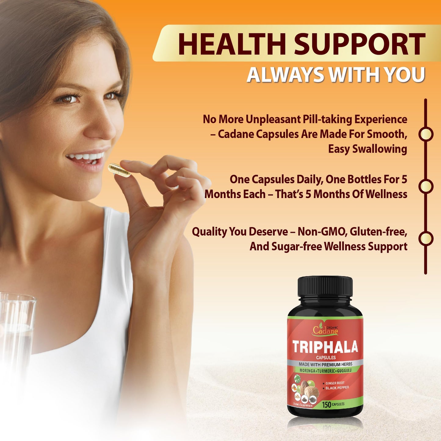 Organic Cadane Triphala Extract Capsules, 150 Capsules