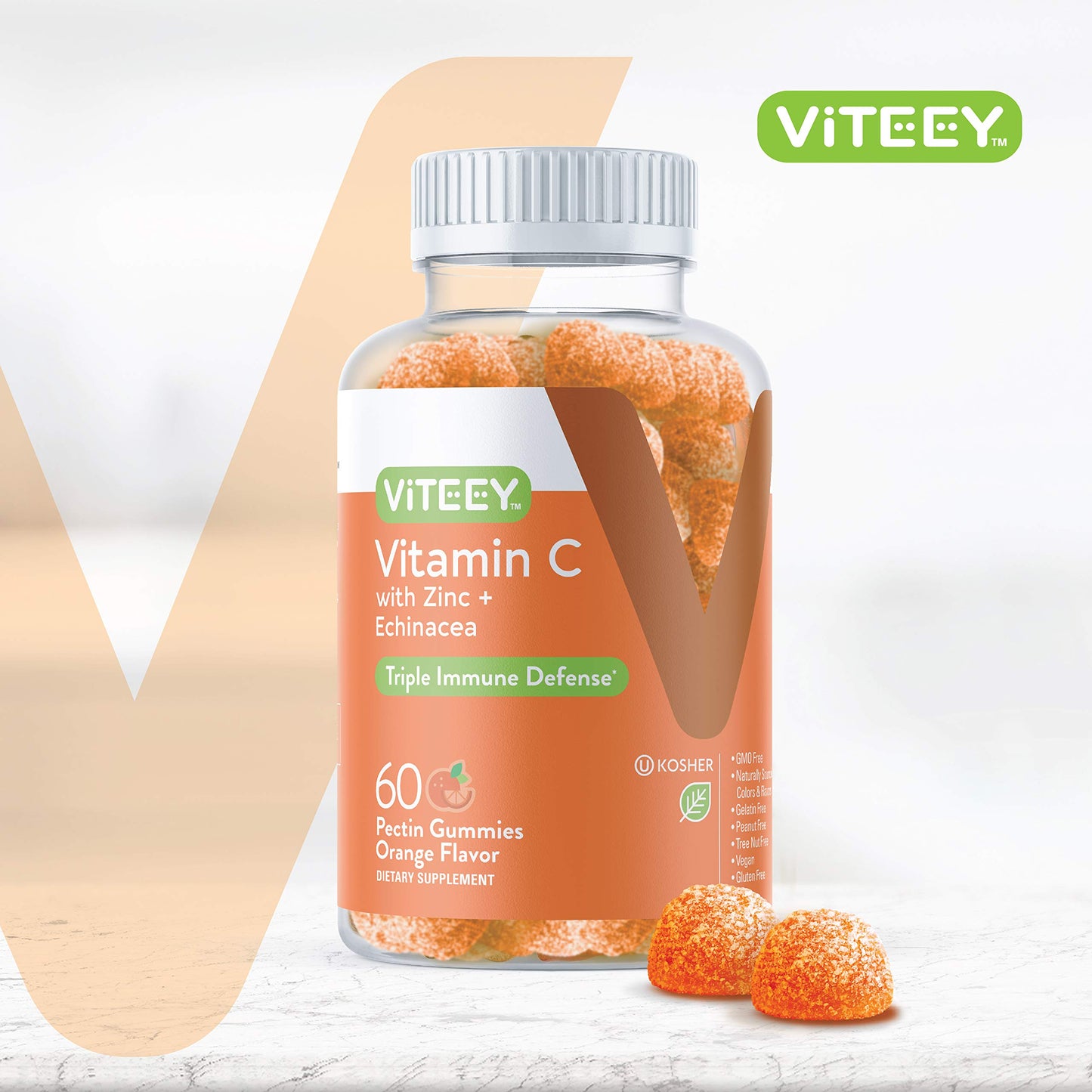 Viteey Vitamin C Gummies with Zinc & Echinacea, 60 Count