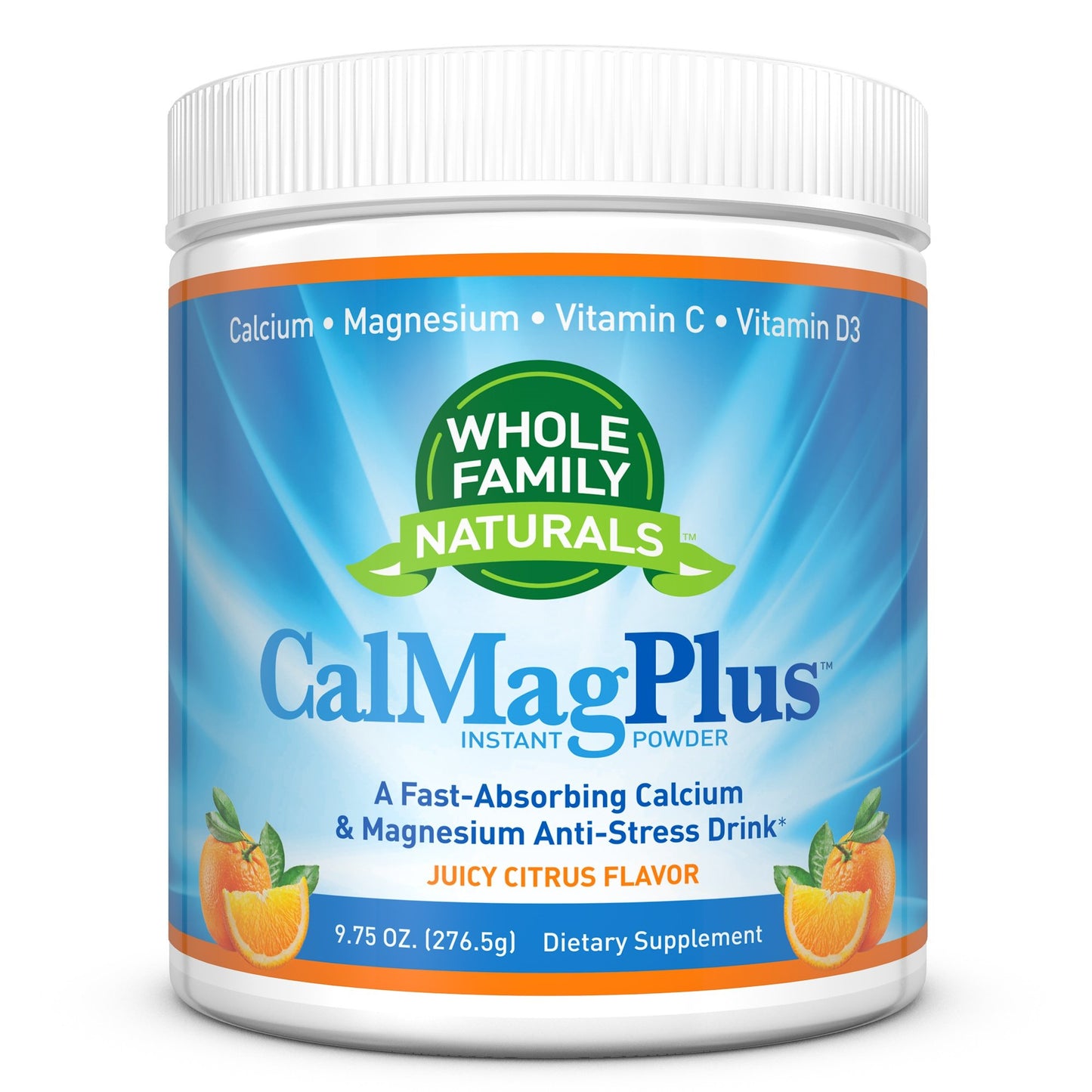 Whole Family Naturals CalMag Plus Calcium Magnesium Powder for Sleep & Calm Orange Flavor, 9.75 Ounce