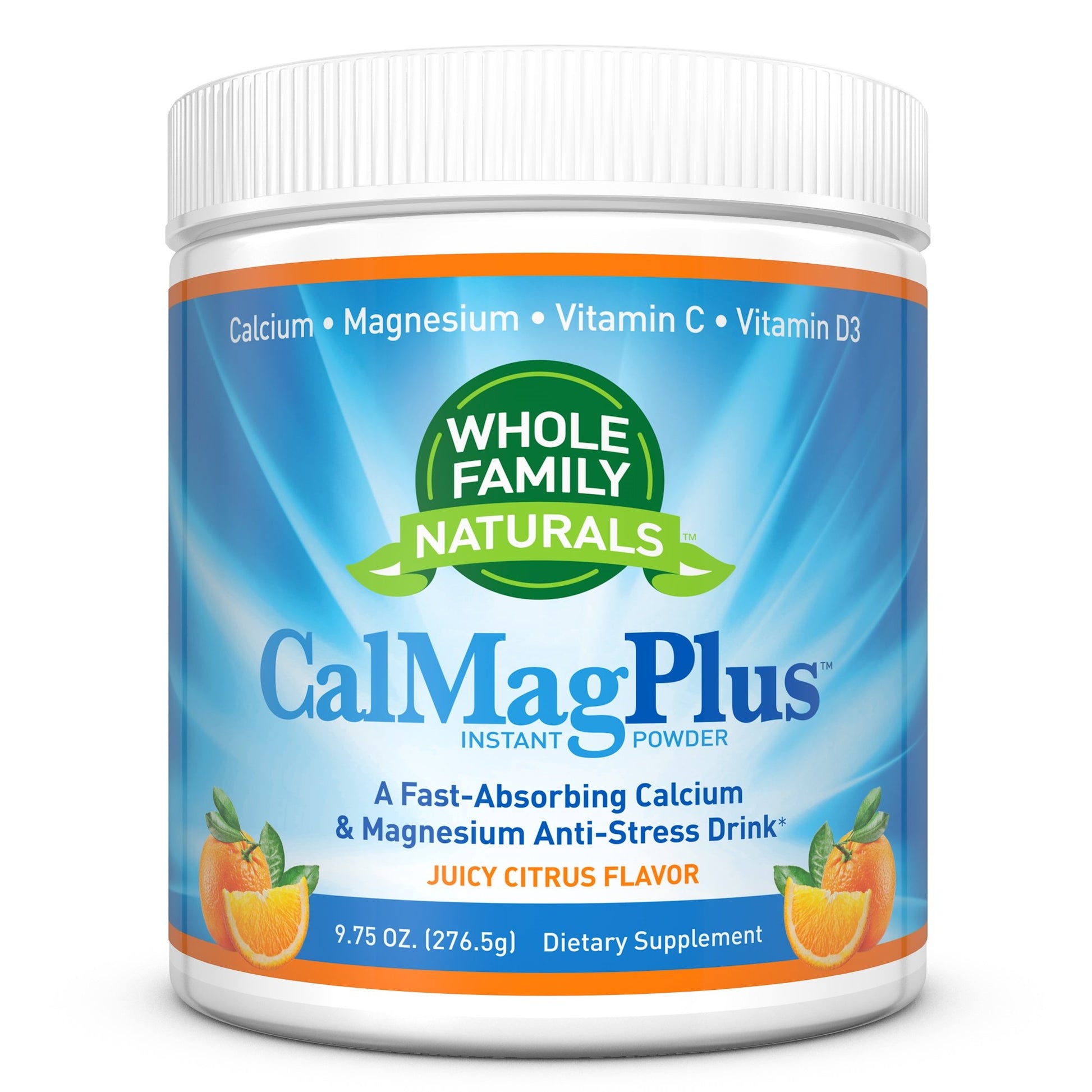 Whole Family Naturals CalMag Plus Calcium Magnesium Powder for Sleep & Calm Orange Flavor, 9.75 Ounce