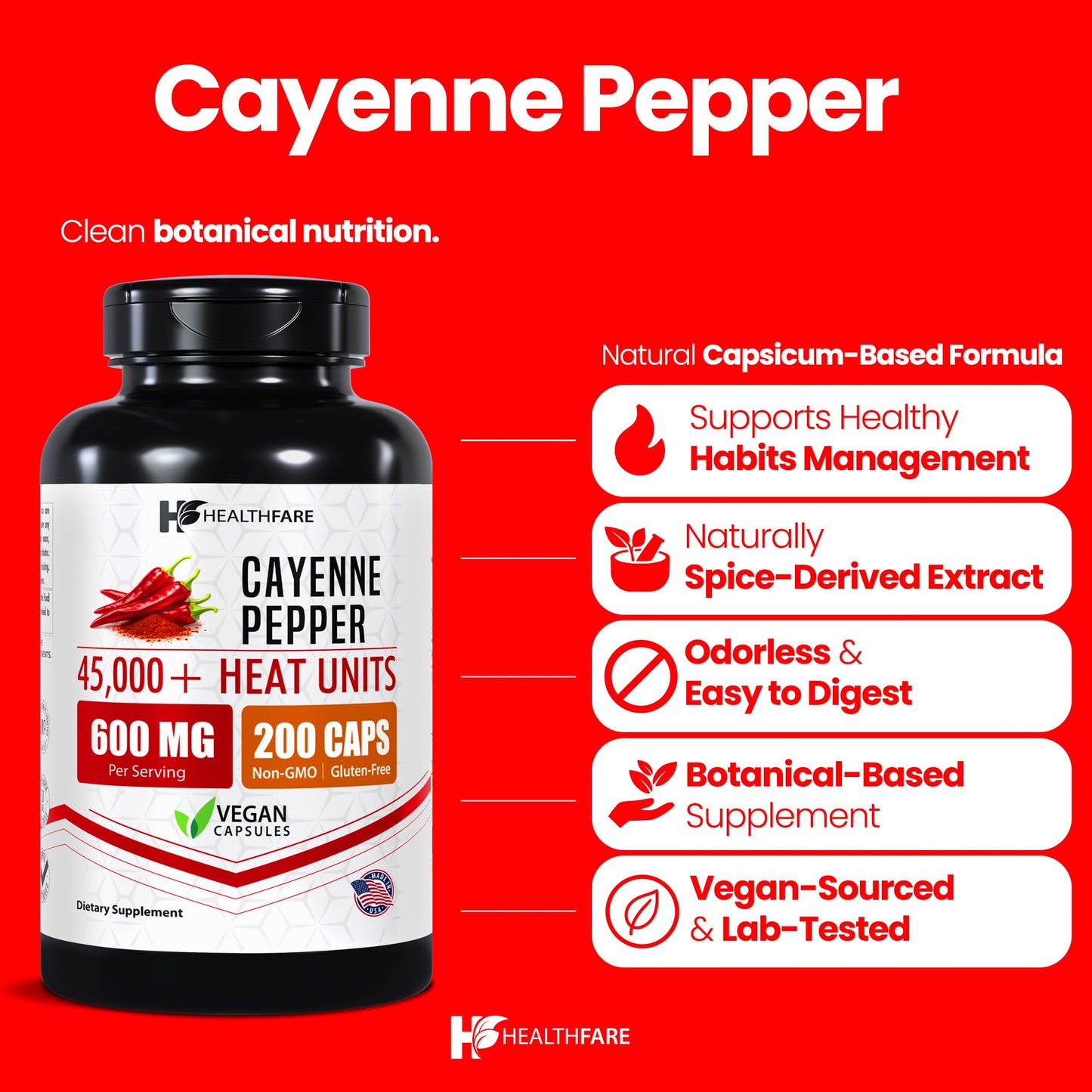 Healthfare Cayenne Pepper Capsules 200 Capsules
