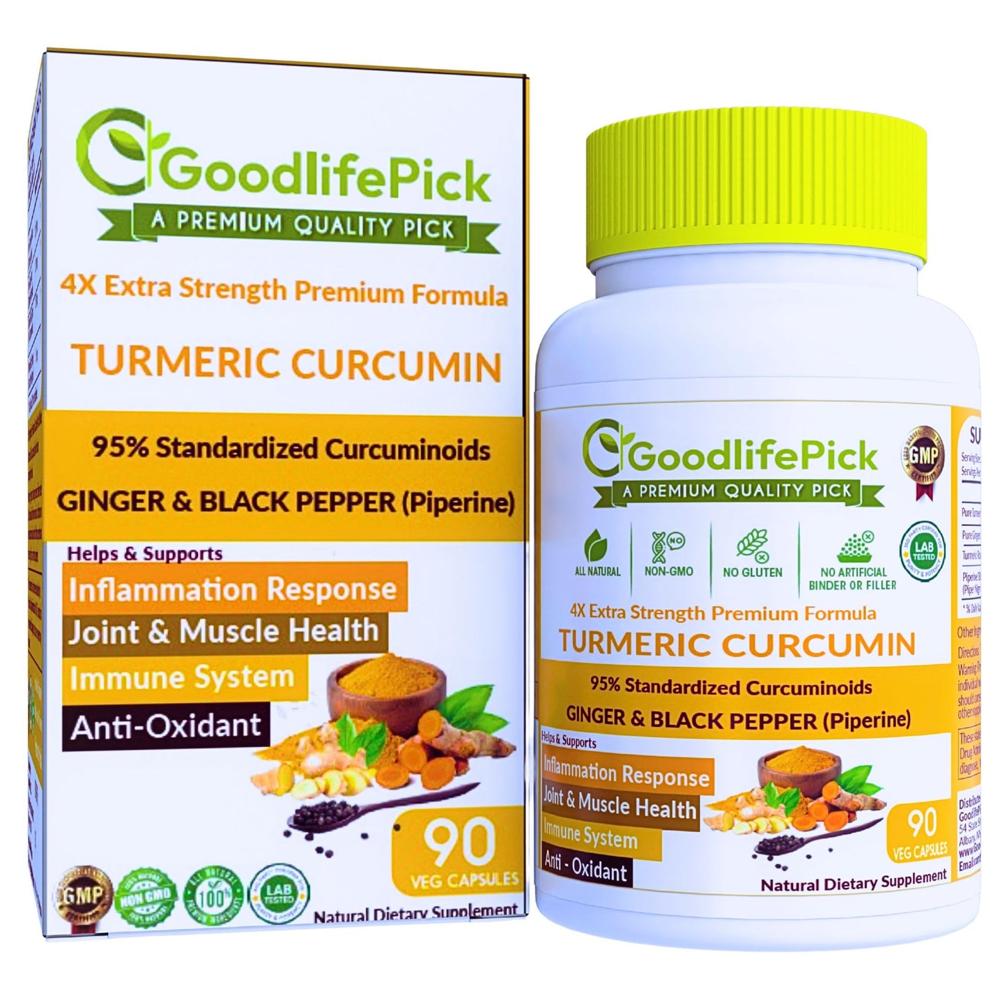 GoodlifePick Premium Turmeric Curcumin Capsule with Black Pepper, 95% Curcuminoids, Enhanced Absorption, 1 Capsule
