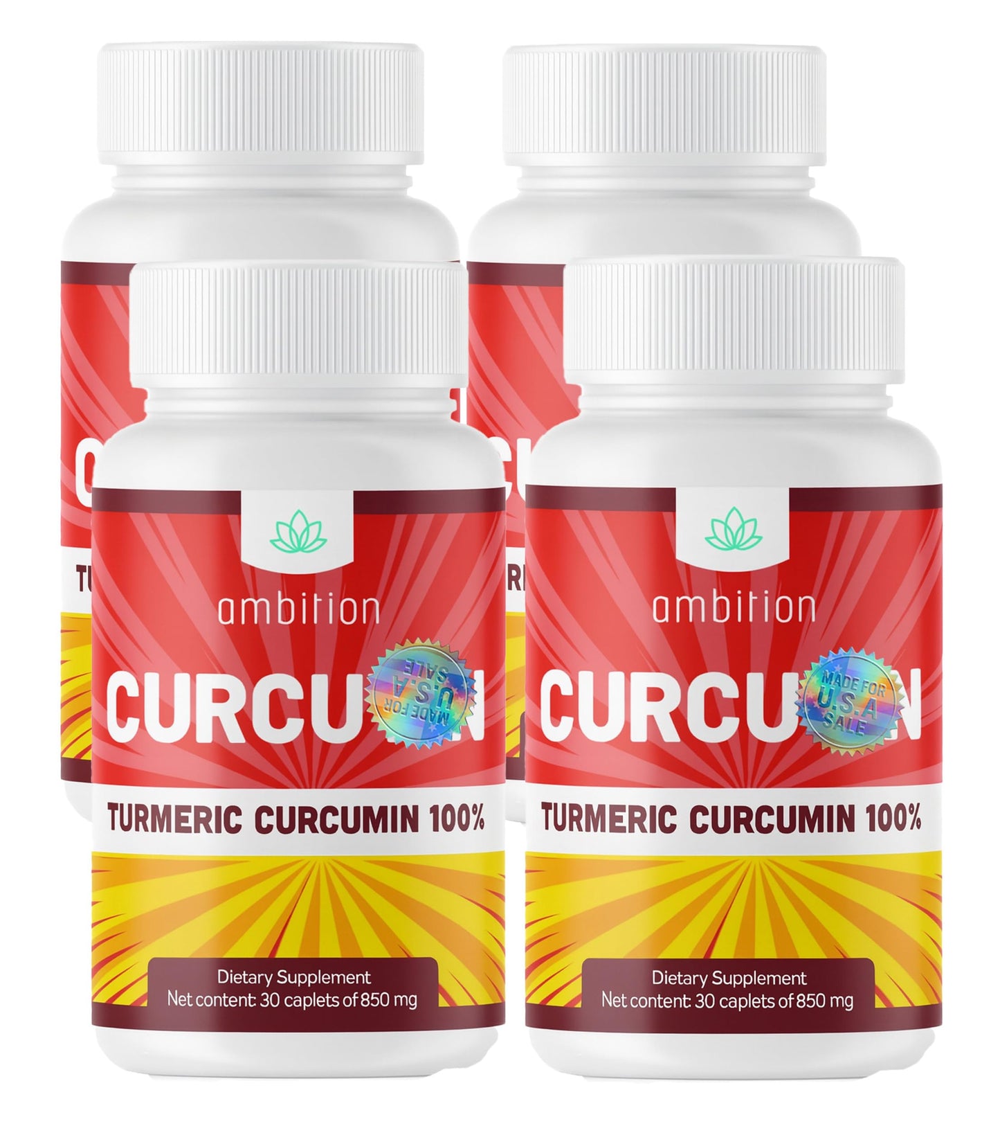 Ambition Exclusive Wear Curcumin Turmeric Curcuma Curcuyin Supplements 850 mg Capsules, 4 Pack