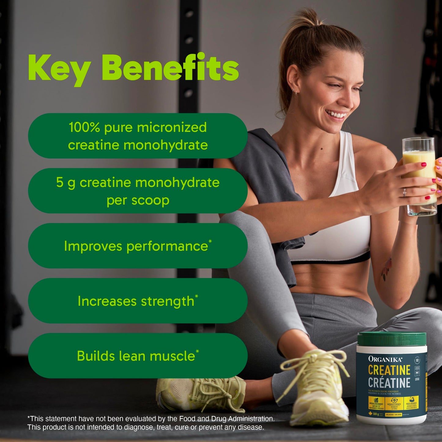 Organika Creatine Monohydrate Powder, 17.64 oz