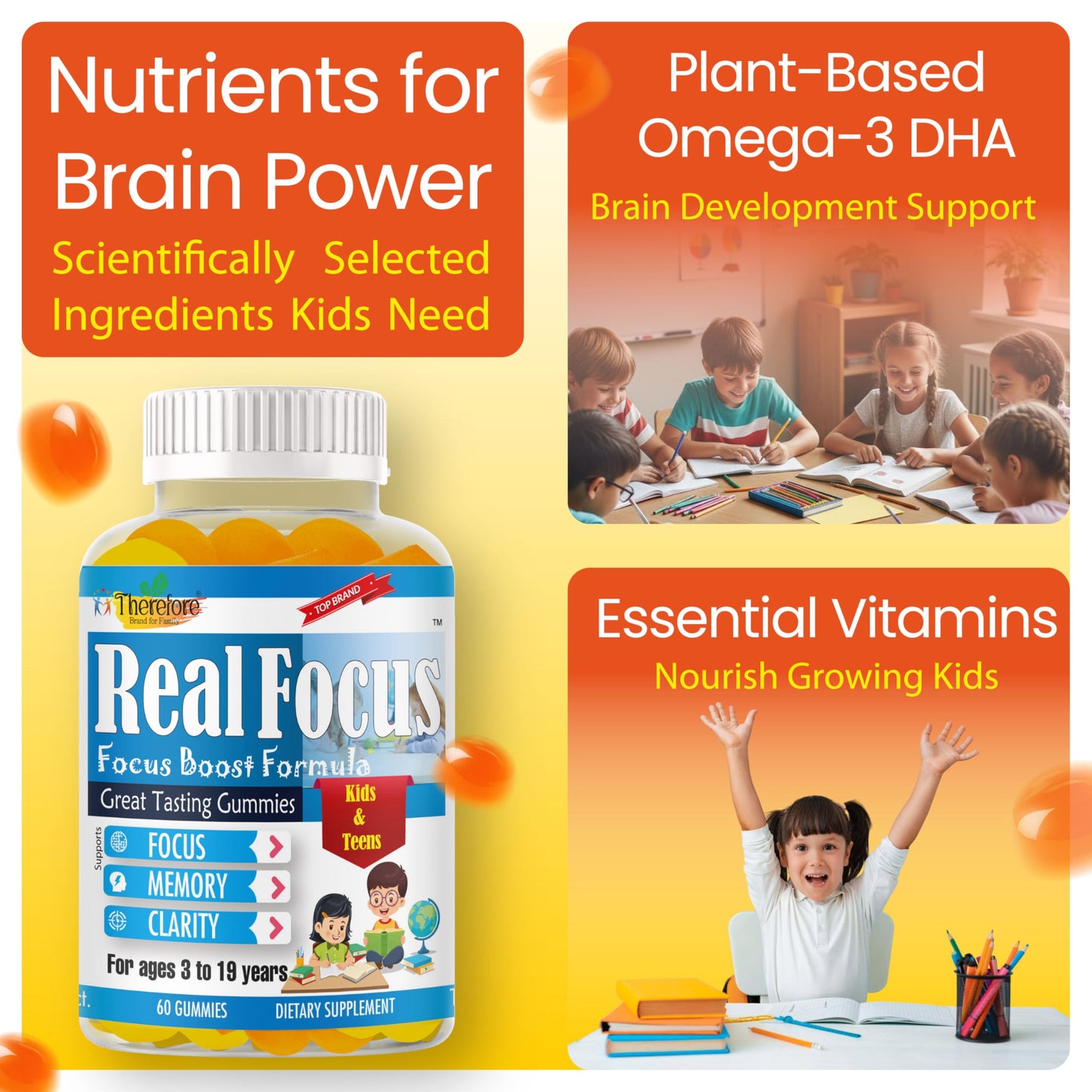 Therefore Real Focus Gummies for Kids & Teens, 60 Gummies