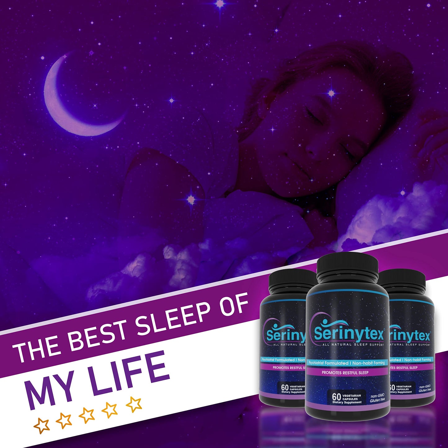SERINYTEX Sleep Support for Adults with L-Theanine – Natural Sleep Support, Capsules, 60 Count