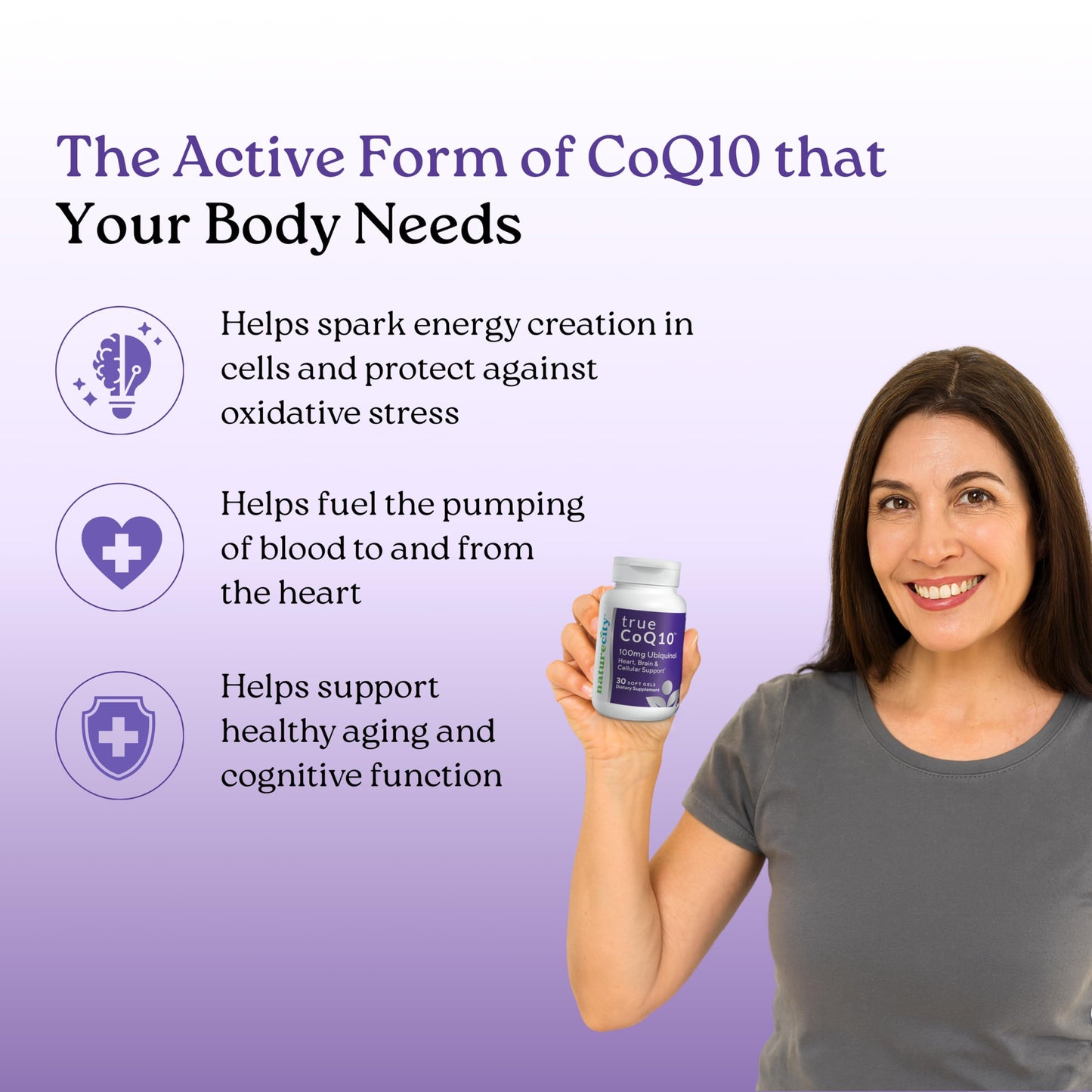 NatureCity True-CoQ10 Ubiquinol 100mg Highly Absorbable and Stabilized Kaneka QH CoQ10 Heart, Brain and Cellular Energy Supplement Softgels 30