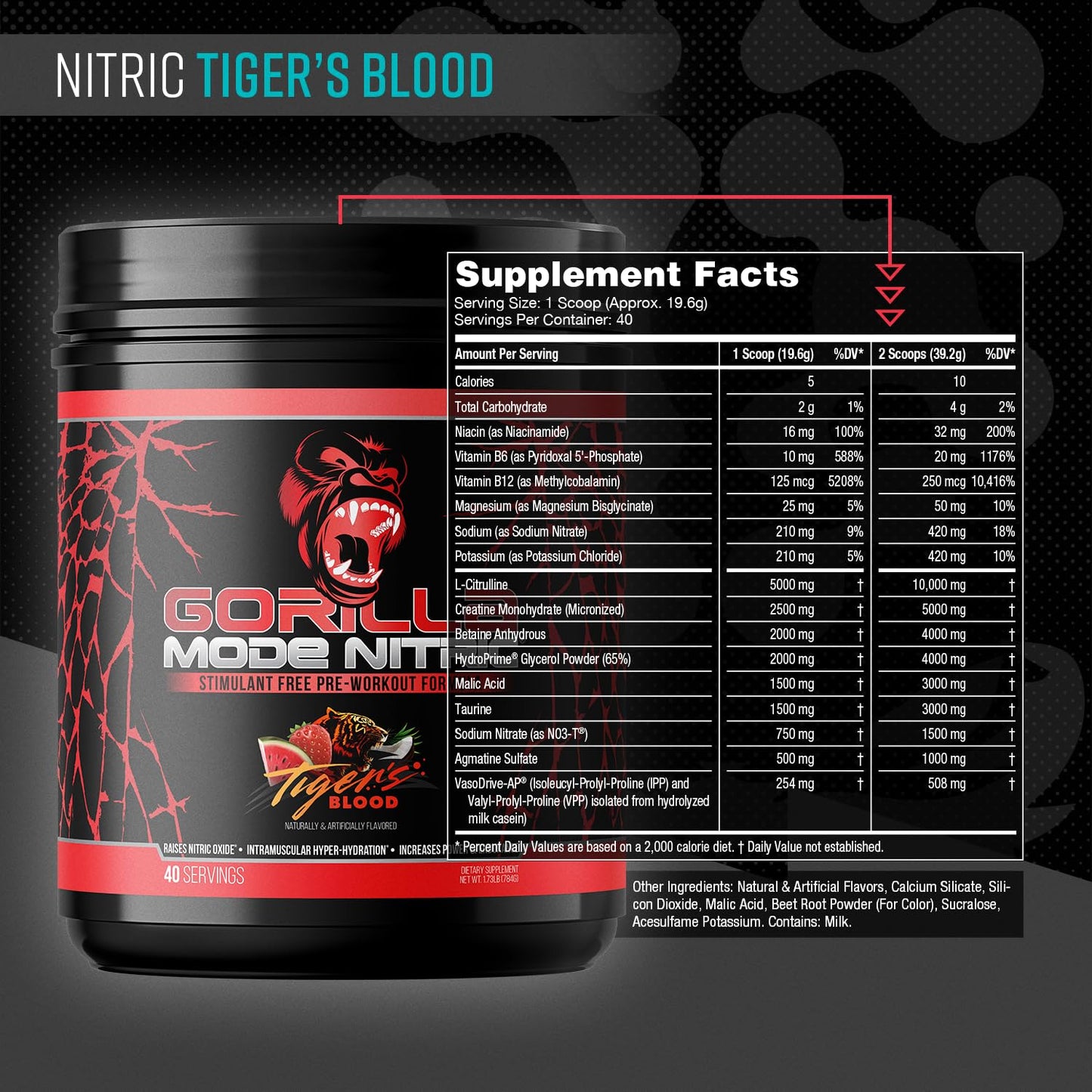 Gorilla Mind Gorilla Mode Nitric Upgraded Stimulant Free Pre-Workout Powder 27.6548 oz