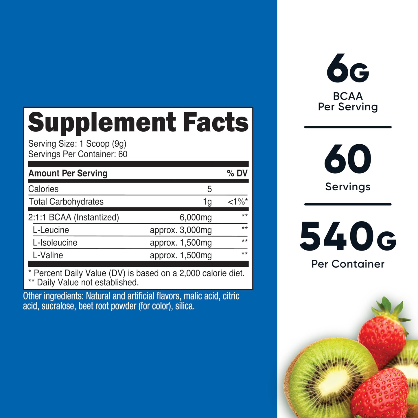 Nutricost BCAA Powder (Strawberry Kiwi) 19 Servings