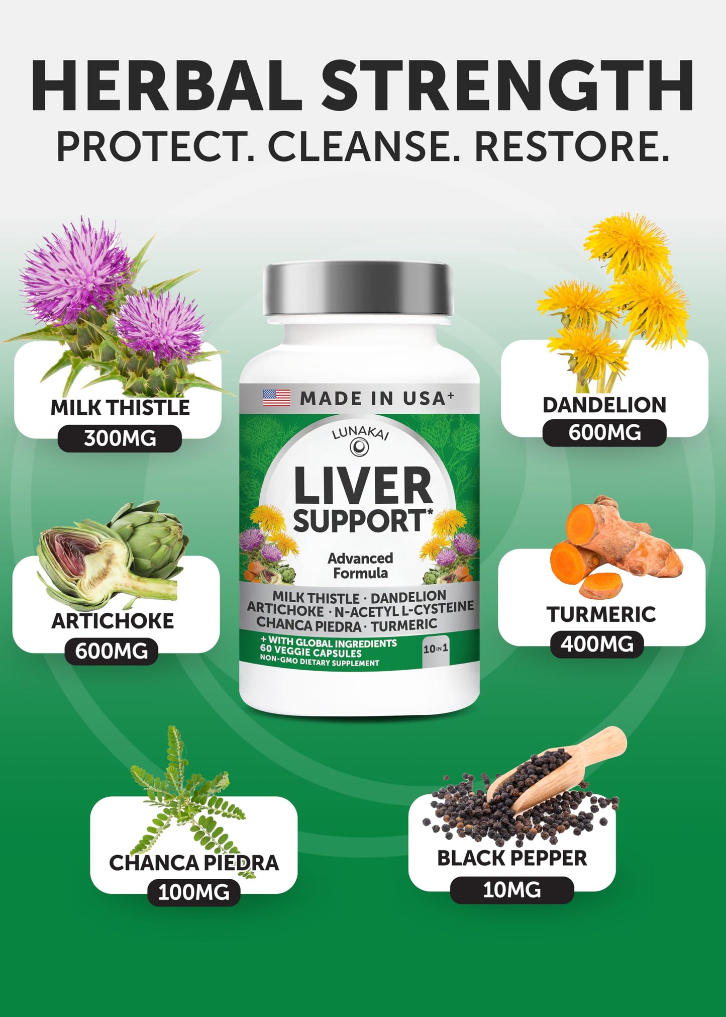Lunakai Liver Cleanse Detox & Repair 10-in-1 with Milk Thistle & NAC Capsules, 60 Count