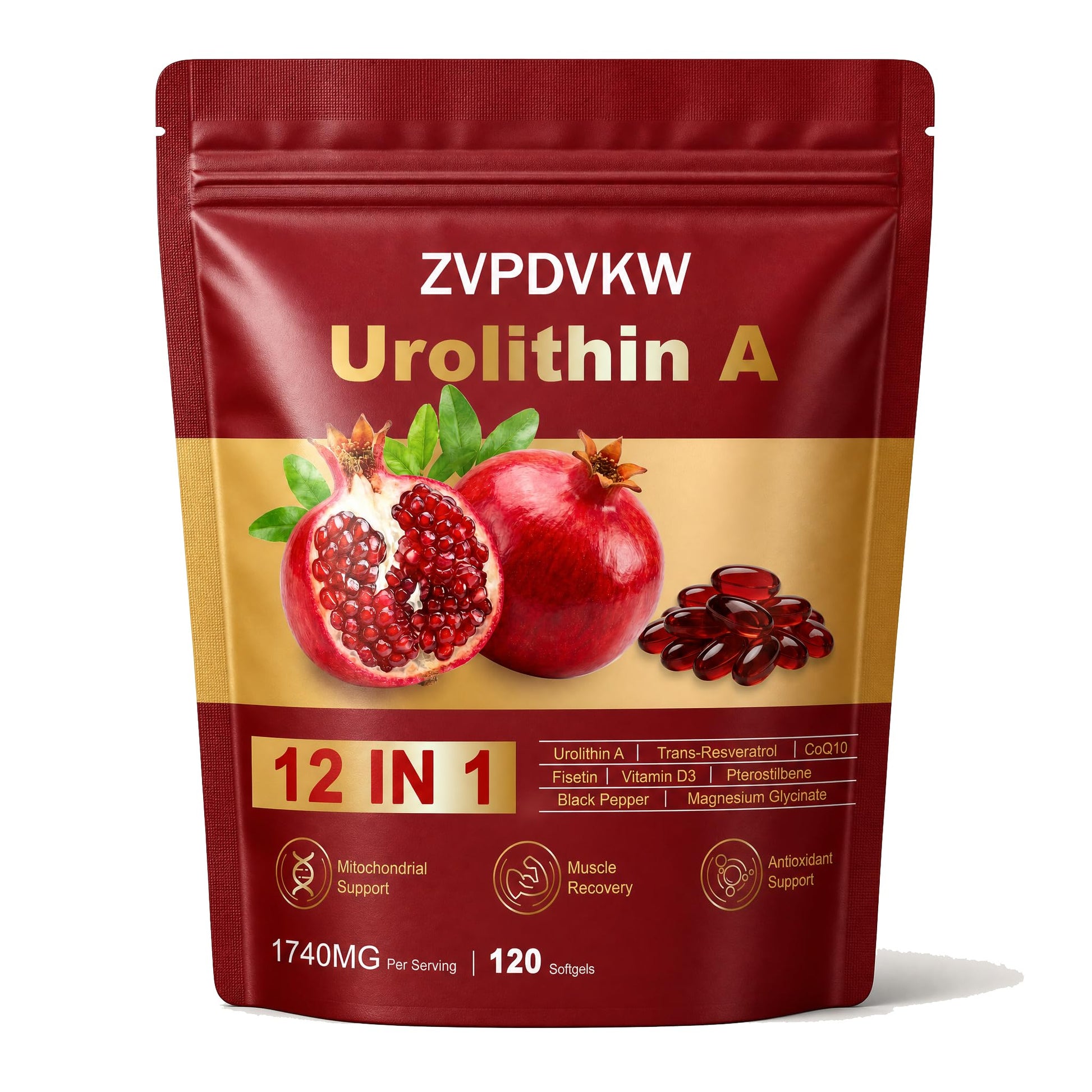 ZVPDVKW 12-in-1 Urolithin A Supplement Mitochondrial Energy Support Softgels 120