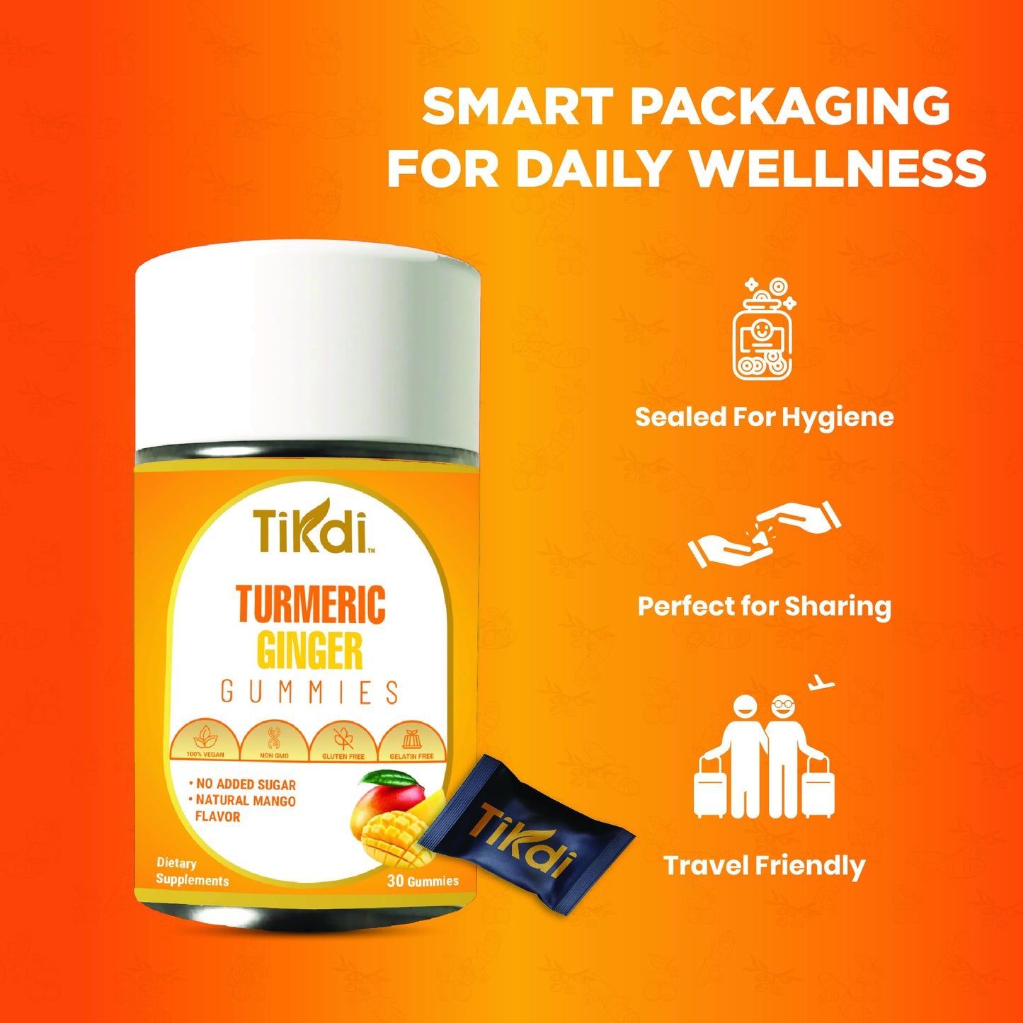 TIKDI Turmeric Ginger Gummies 30 Count