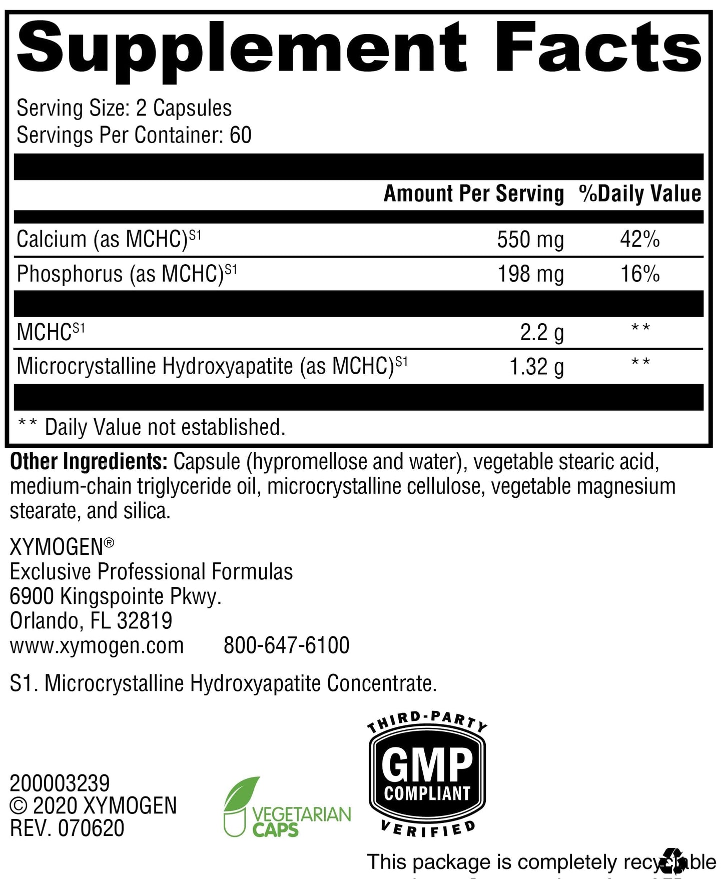 XYMOGEN Ossopan 1100 MCHC Bone Matrix Formula - Bone Metabolism & Skeletal Support, 120 Capsules